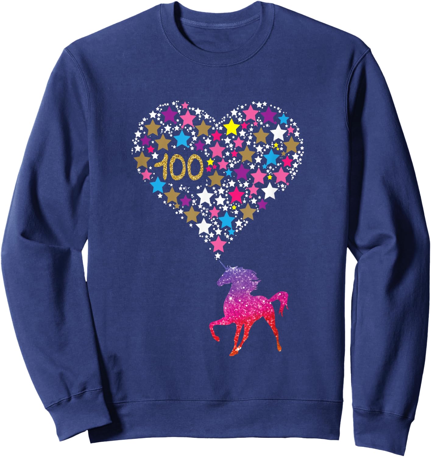 Unicorn 100 Days Of School Shirt Cute Happy Gift Outfit Sweatshirt - Sweatshirt | Navy