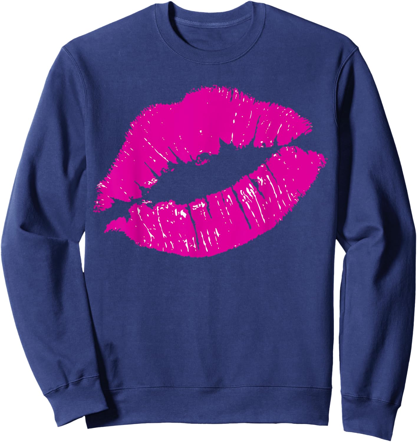 80's Pink Lips | Bright Pop Culture 1980's Lovers Gift Sweatshirt - Sweatshirt | Navy