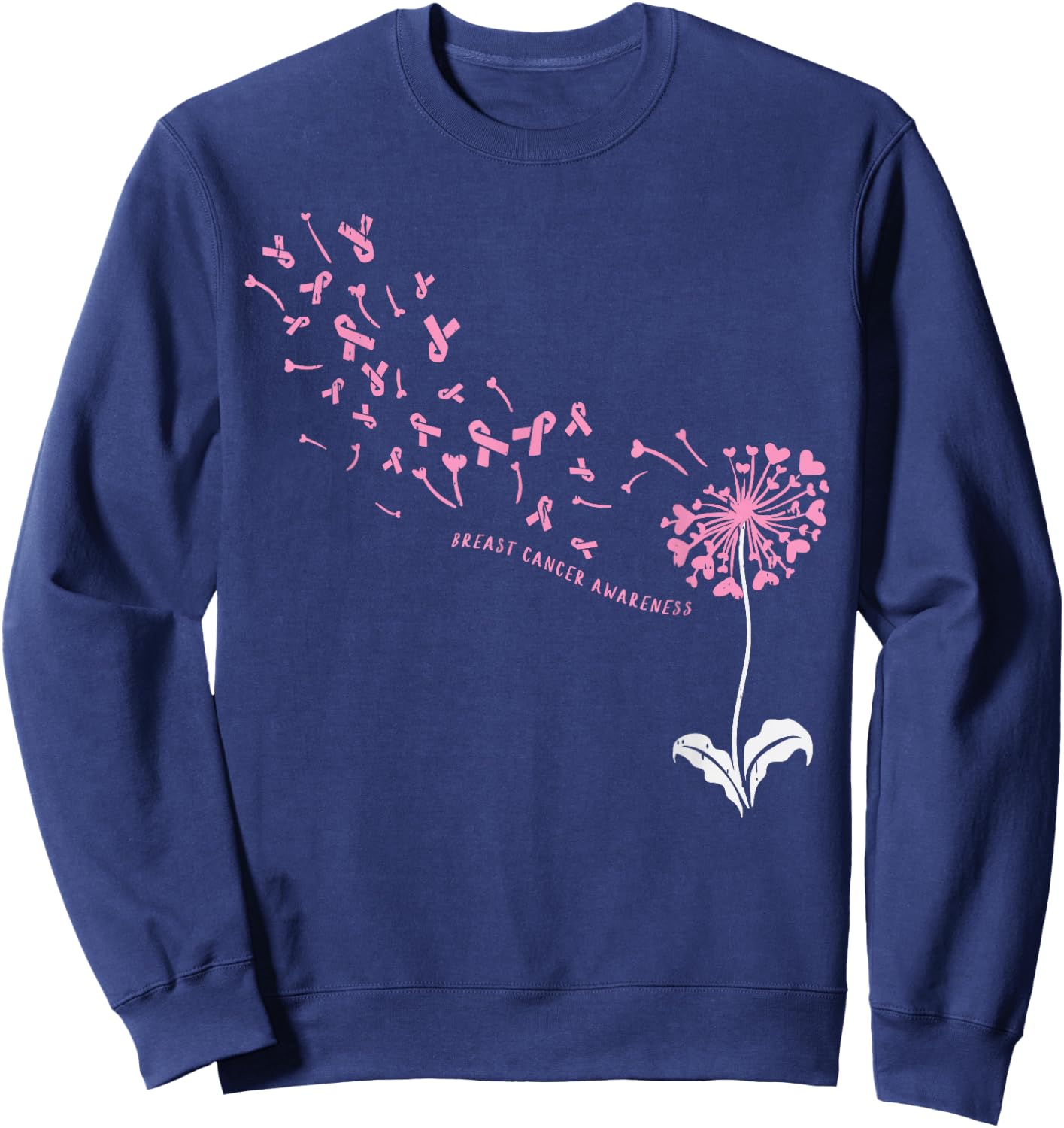 Dandelion Breast Cancer Awareness Pink Ribbon Support Gift Sweatshirt - Sweatshirt | Navy