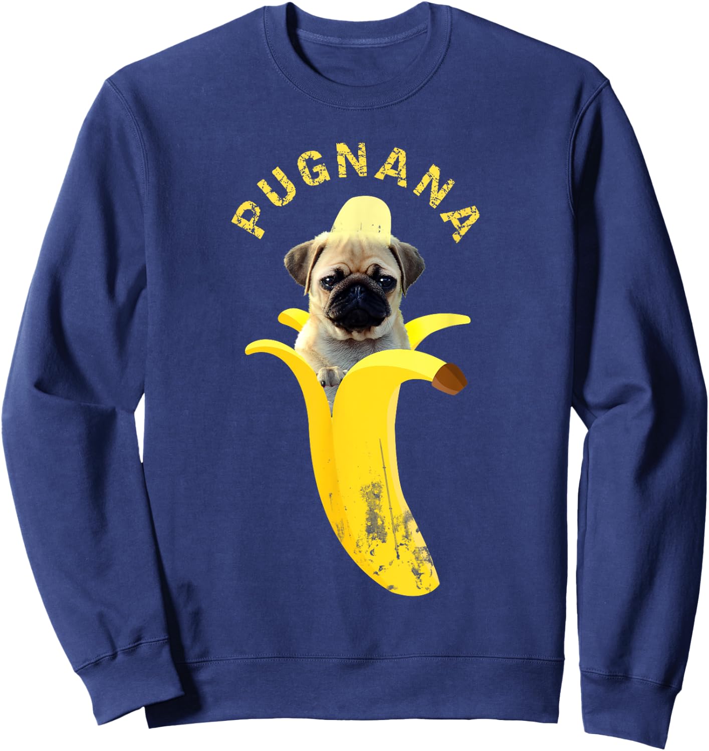Pugnana , Cute Funny Pug Banana Sweatshirt - Sweatshirt | Navy