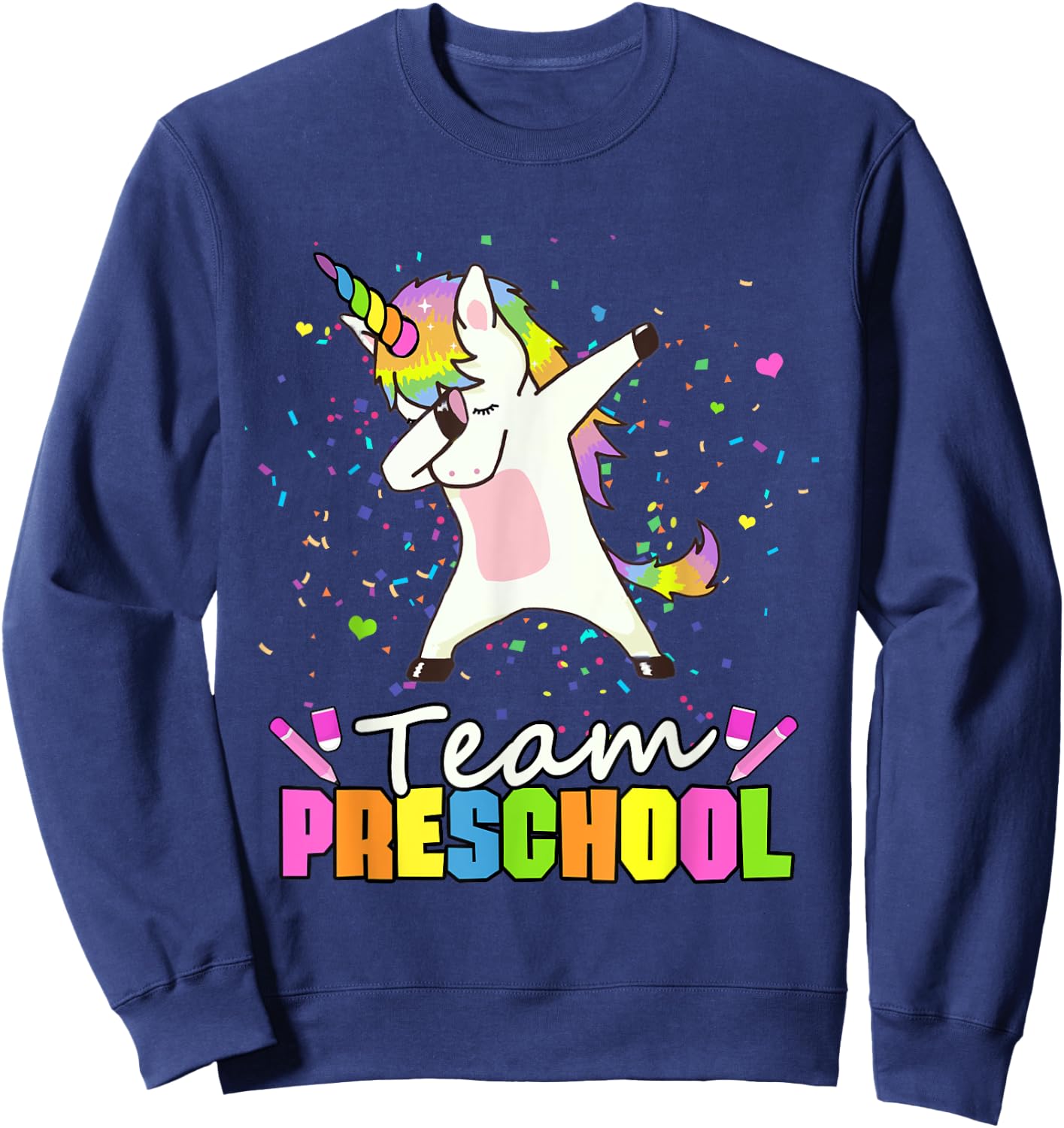 Team Preschool Unicorn Team Pre-K Preschool Crew Sweatshirt - Sweatshirt | Navy