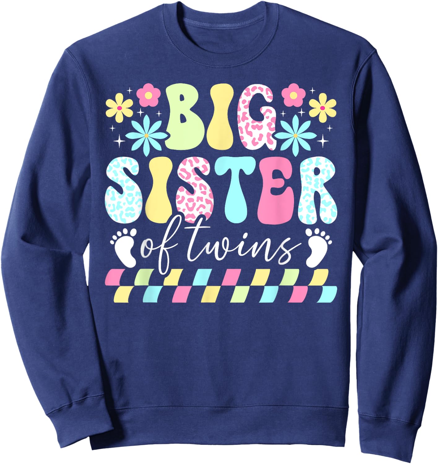 Big Sister Of Twins Big Sister Groovy Big Twin Sister Sweatshirt - Sweatshirt | Navy