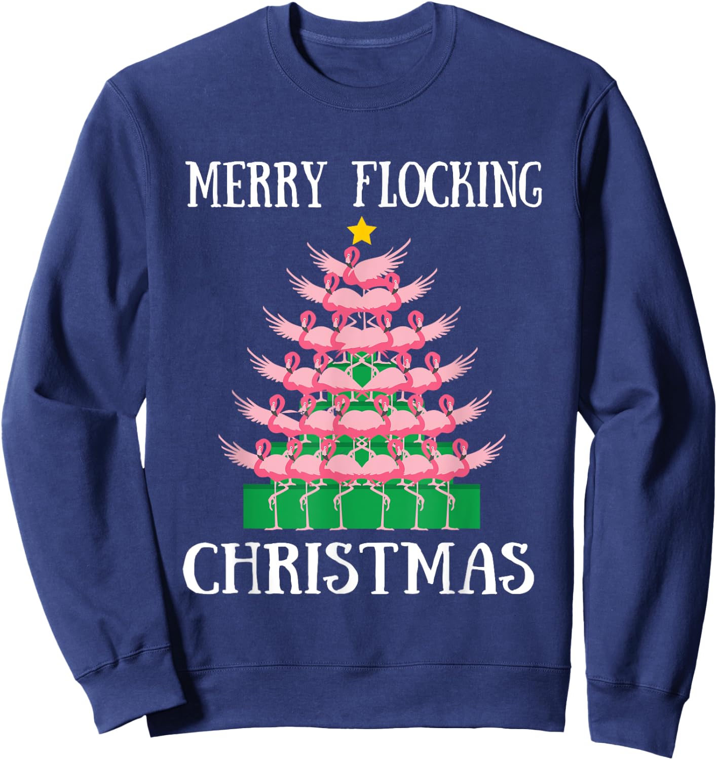 Flamingo Merry Flocking Christmas Tree Lights Flamingos XMas Sweatshirt - Sweatshirt | Navy