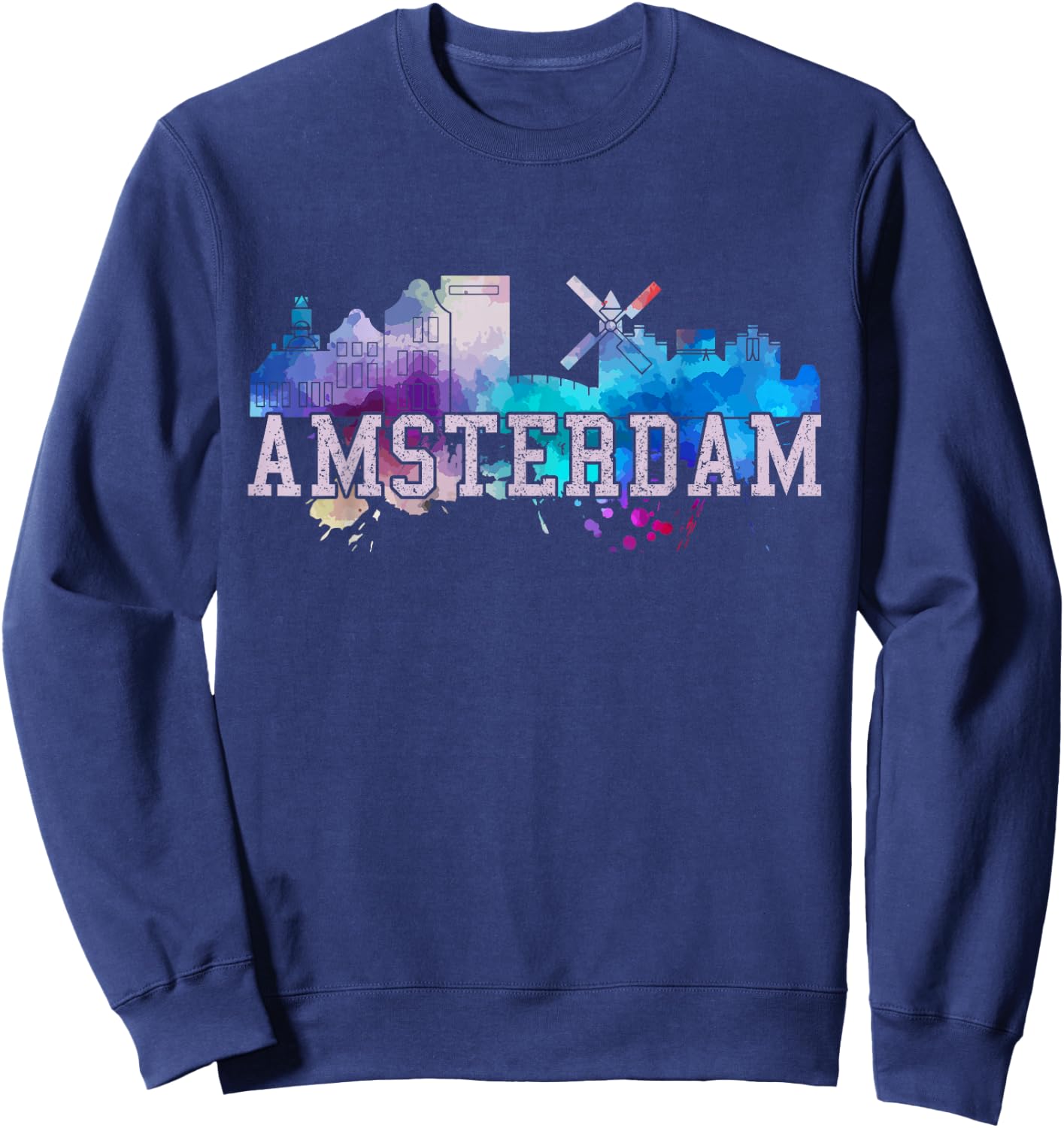 Amsterdam - Watercolor Art Skyline Netherlands Gift Sweatshirt - Sweatshirt | Navy
