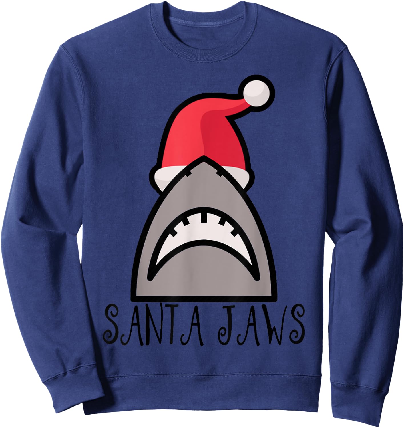 SANTA JAWS SHARK CHRISTMAS SHIRT- CHRISTMAS AT THE BEACH Men Women Kids Sweatshirt - Sweatshirt | Navy