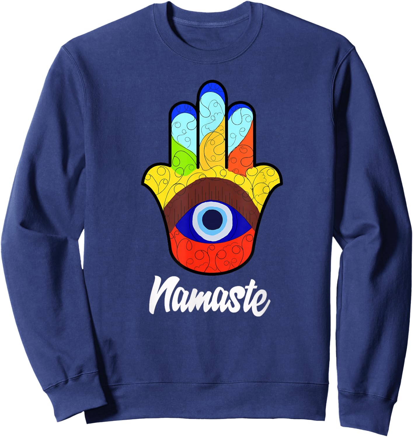 Namaste Spiritual Hamsa Hand Evil Eye Sweatshirt - Sweatshirt | Navy