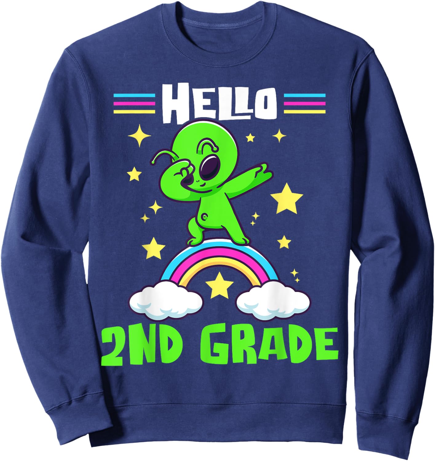 Hello 2nd Grade Dabbing Alien First Day of School 2025 Kids Sweatshirt - Sweatshirt | Navy