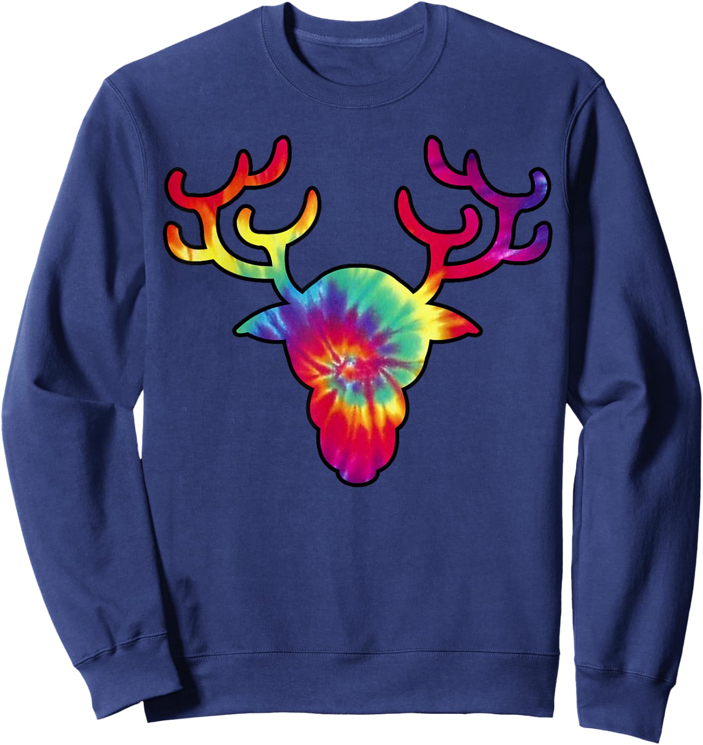 Tie Dye Reindeer Shirt | Colorful Tye Dye Christmas Sweatshirt - Sweatshirt | Navy