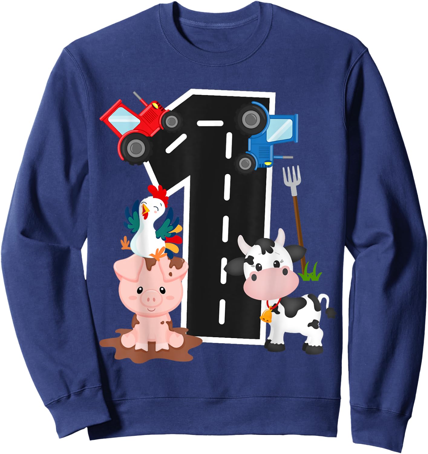 Tractor Farm Animals Number 1 1st Birthday Farm Barnyard Sweatshirt - Sweatshirt | Navy