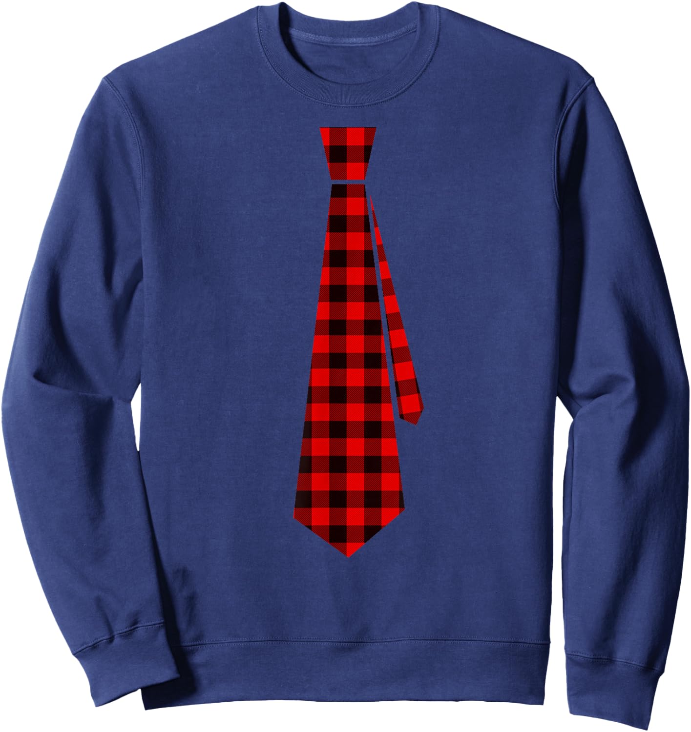 Red Buffalo Plaid Neck Tie for Christmas Kids Boys Men Women Short Sleeve Sweatshirt - Sweatshirt | Navy