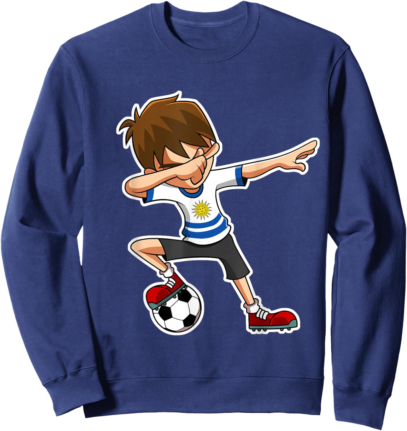 Dabbing Soccer Boy Uruguay Jersey, Uruguayan Kids Dab Gifts Sweatshirt - Sweatshirt | Navy
