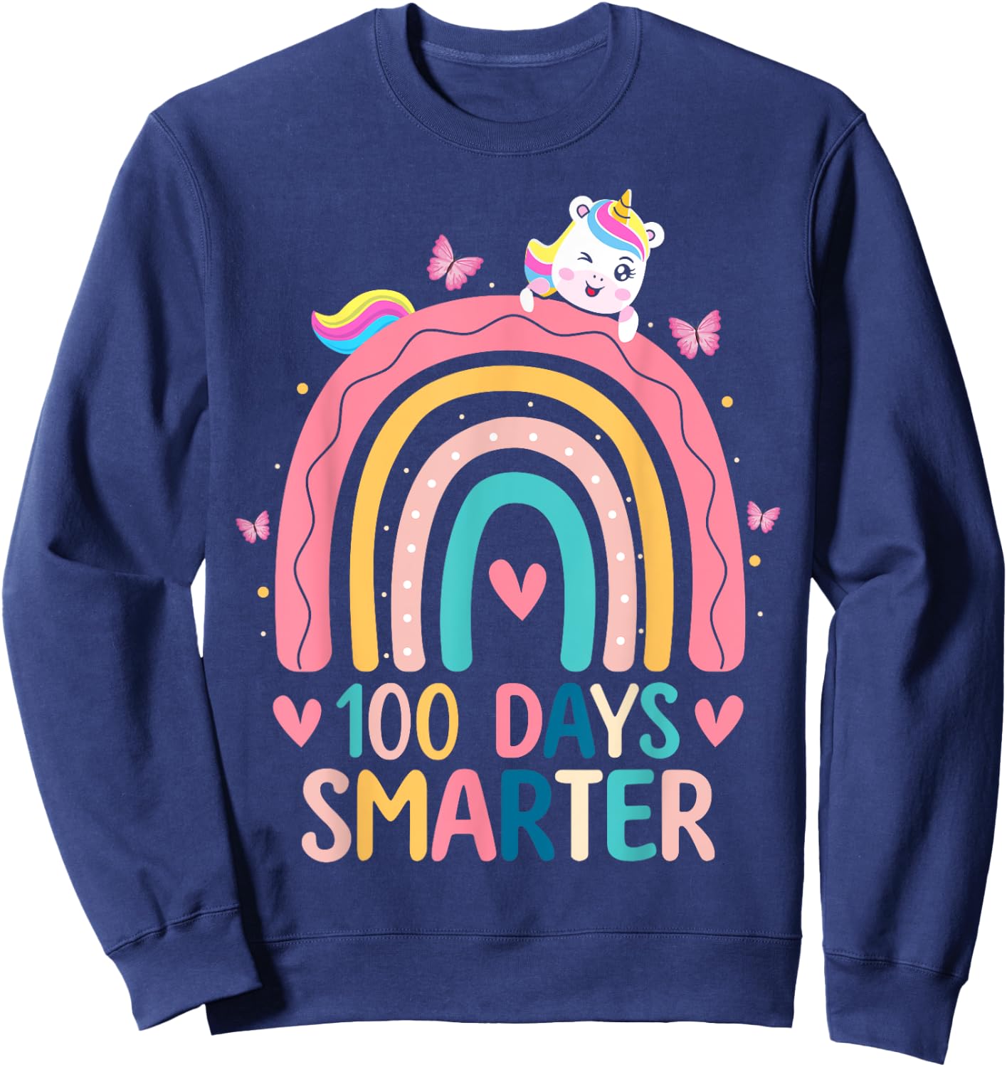 100 Days Smarter Rainbow Unicorn Girls 100th Day of School Sweatshirt - Sweatshirt | Navy