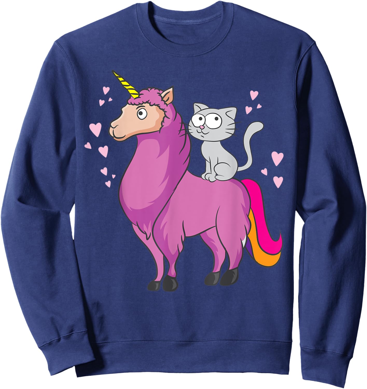 Cat Llamacorn Cute Cat Riding Llama for Llama Lovers Men Women Kids Sweatshirt - Sweatshirt | Navy