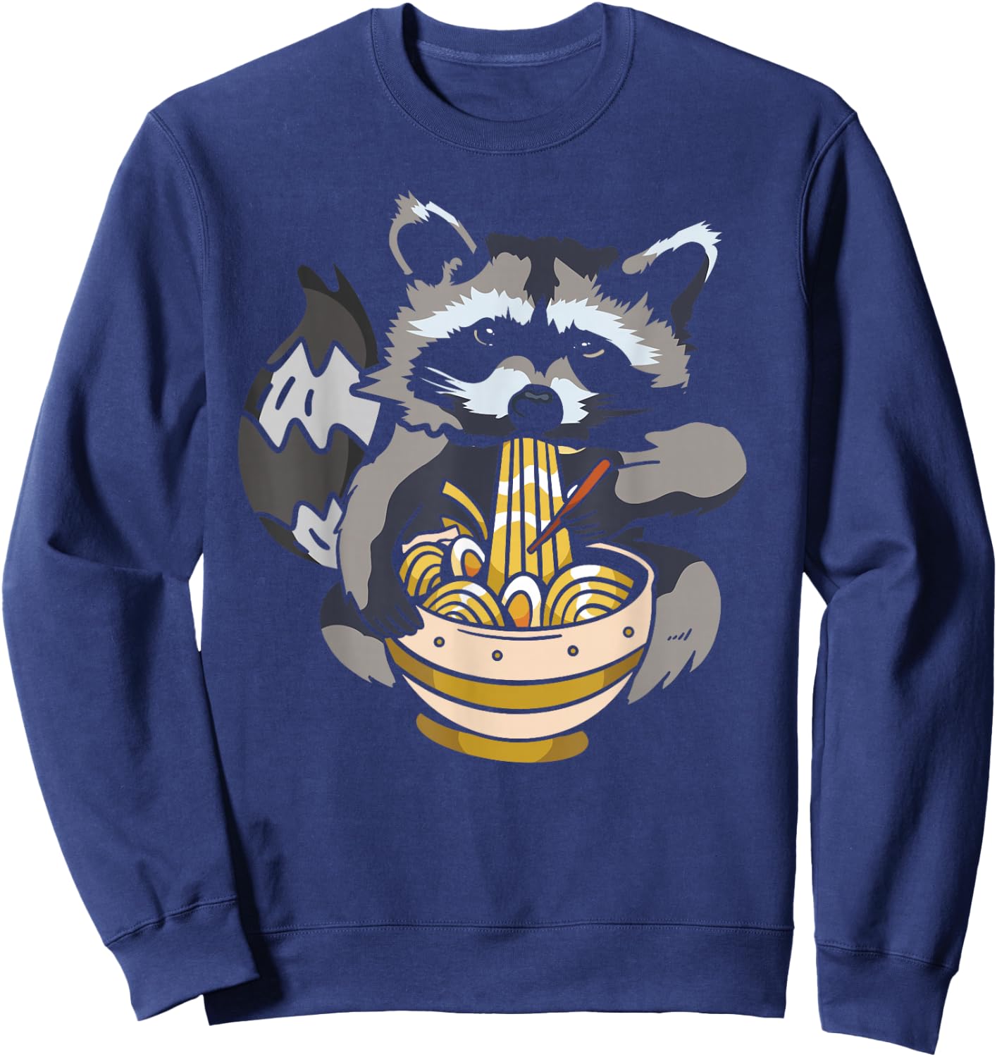 InGENIUS Raccoon Lover Shirts & Gifts -Adult Raccoon Eating Ramen Funny Trash Panda Meme Japanese Noodle - Black, Small, Short Sleeve Sweatshirt - Sweatshirt | Navy
