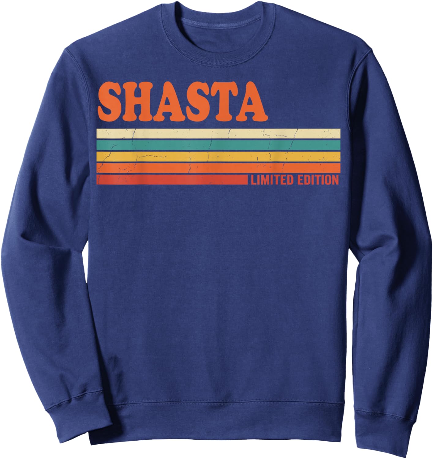 Shasta Retro Personalized First Name Vintage Stripes Sweatshirt - Sweatshirt | Navy