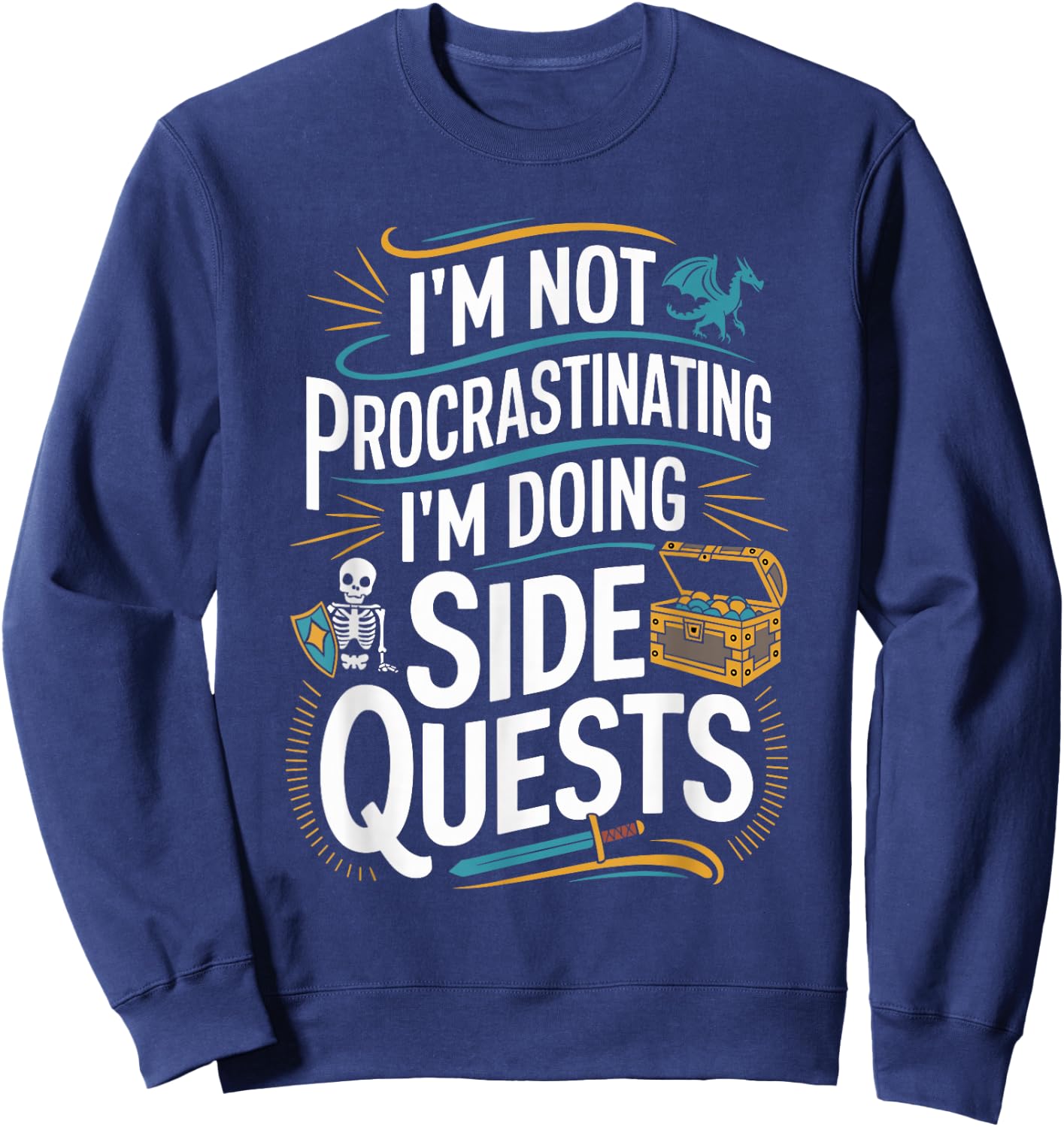 RPG Gamer Apparel for Quest Lovers -Adult Black Modern Classic Small Short Sleeve Humorous Gaming Graphic Lightweight Sweatshirt - Sweatshirt | Navy