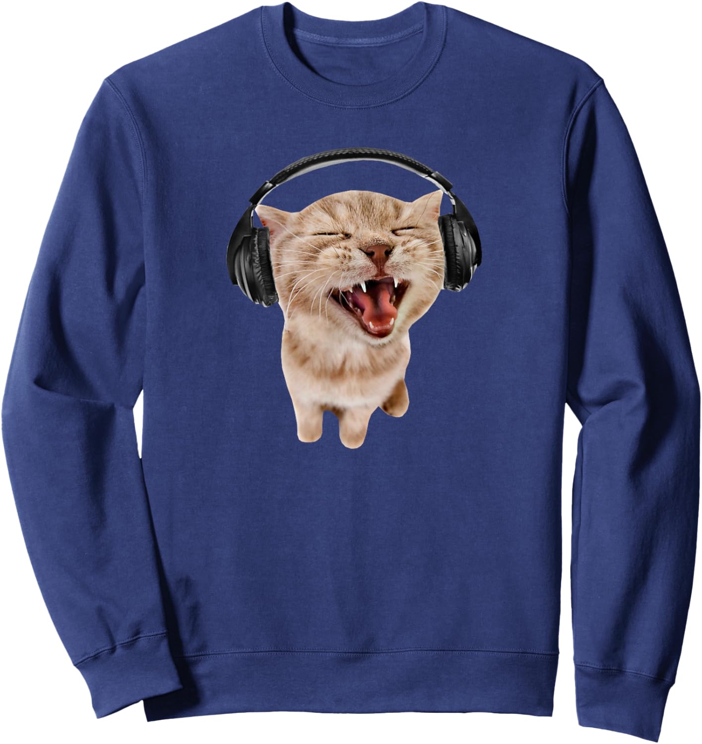 Cat With Headphones Meme Men Women Girls Kids Sweatshirt - Sweatshirt | Navy