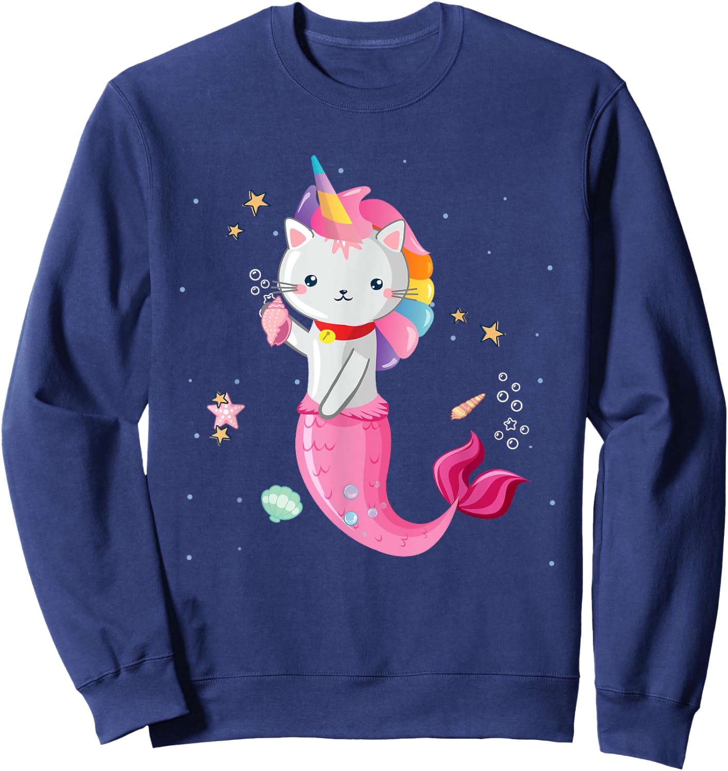 Cat Mermaid Unicorn Girl Kids Sweatshirt - Sweatshirt | Navy