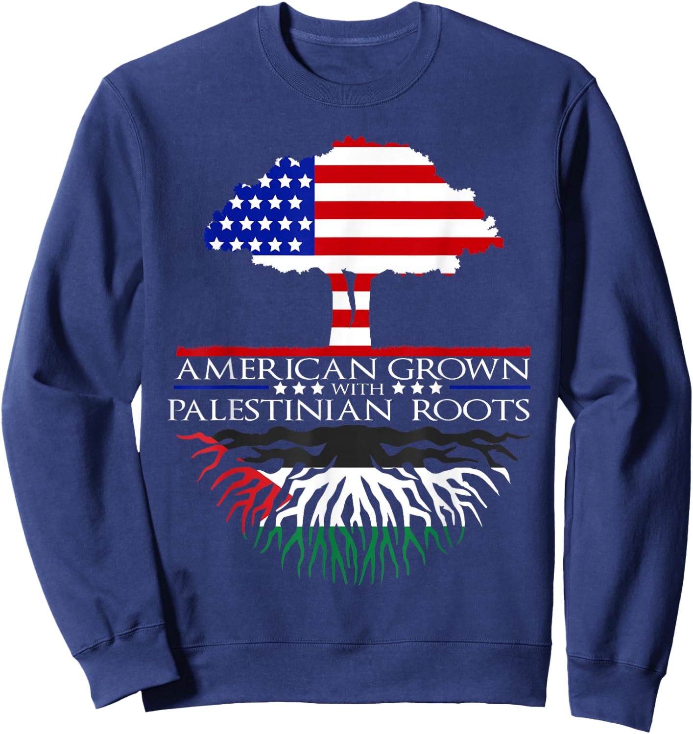 Palestinian Roots American Grown Tree Flag USA Palestine Sweatshirt - Sweatshirt | Navy