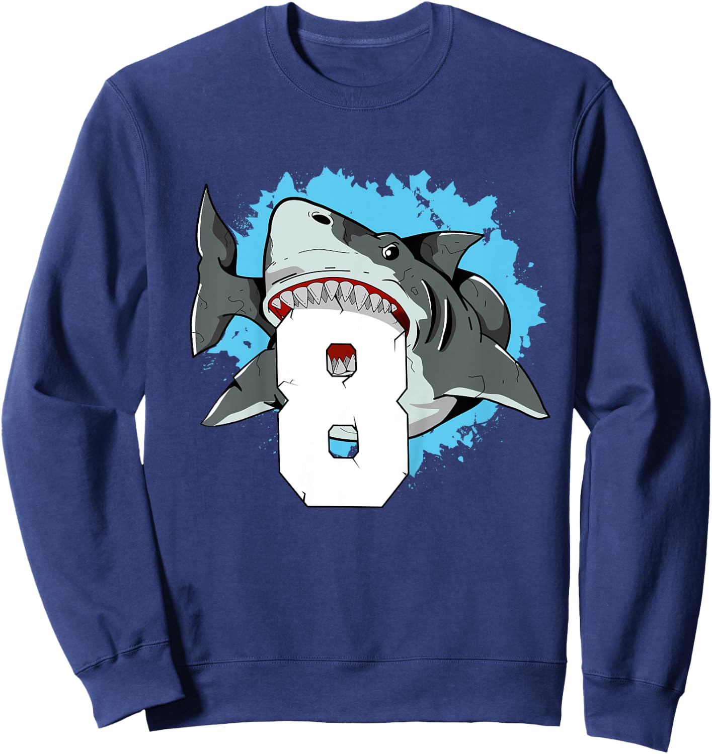 Kids Shark 8th Birthday Boy 8 Eight Shark Theme Party Sweatshirt - Sweatshirt | Navy