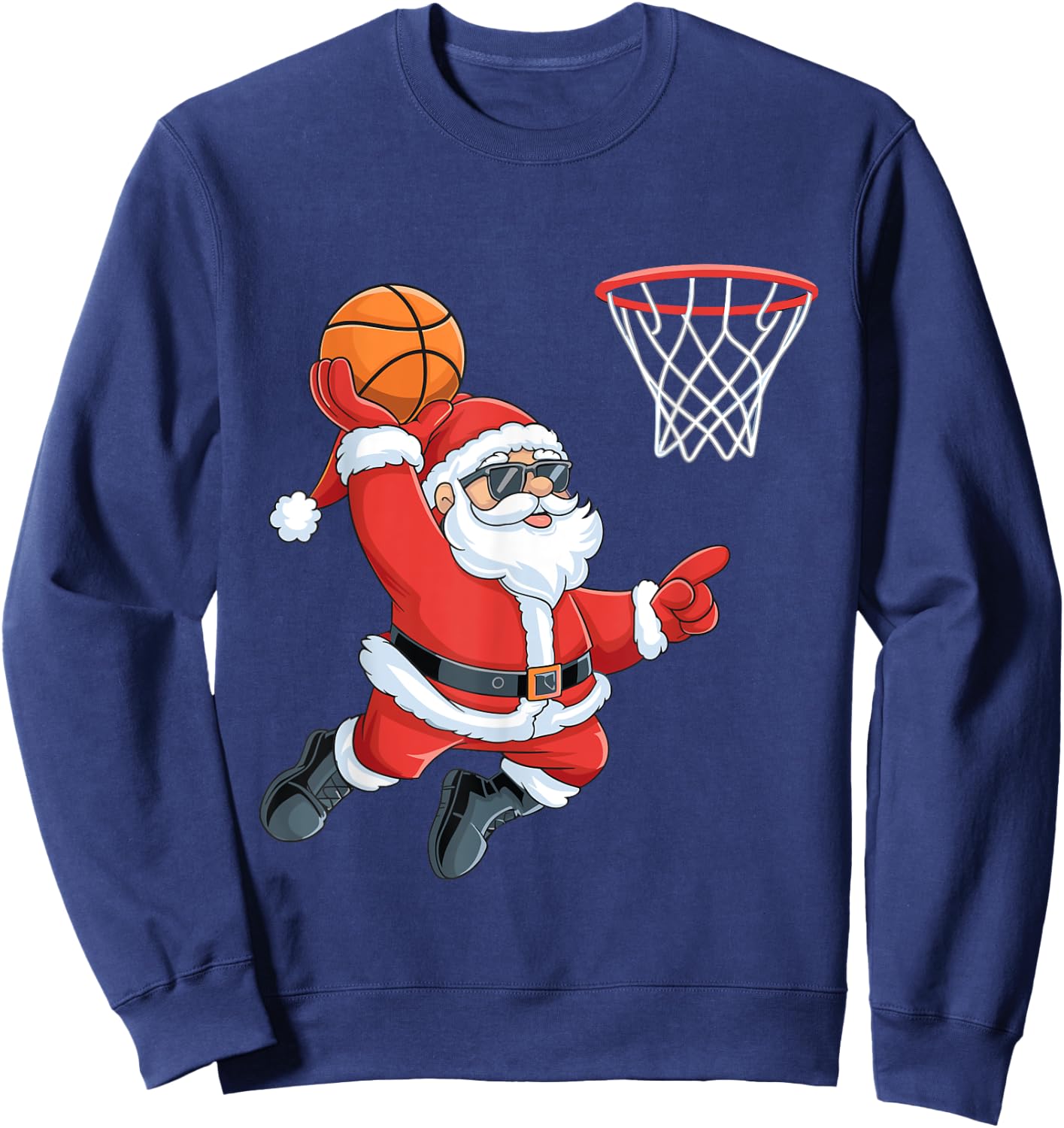 Christmas Santa Claus Dunking A Basketball Kids Boys Xmas Sweatshirt - Sweatshirt | Navy