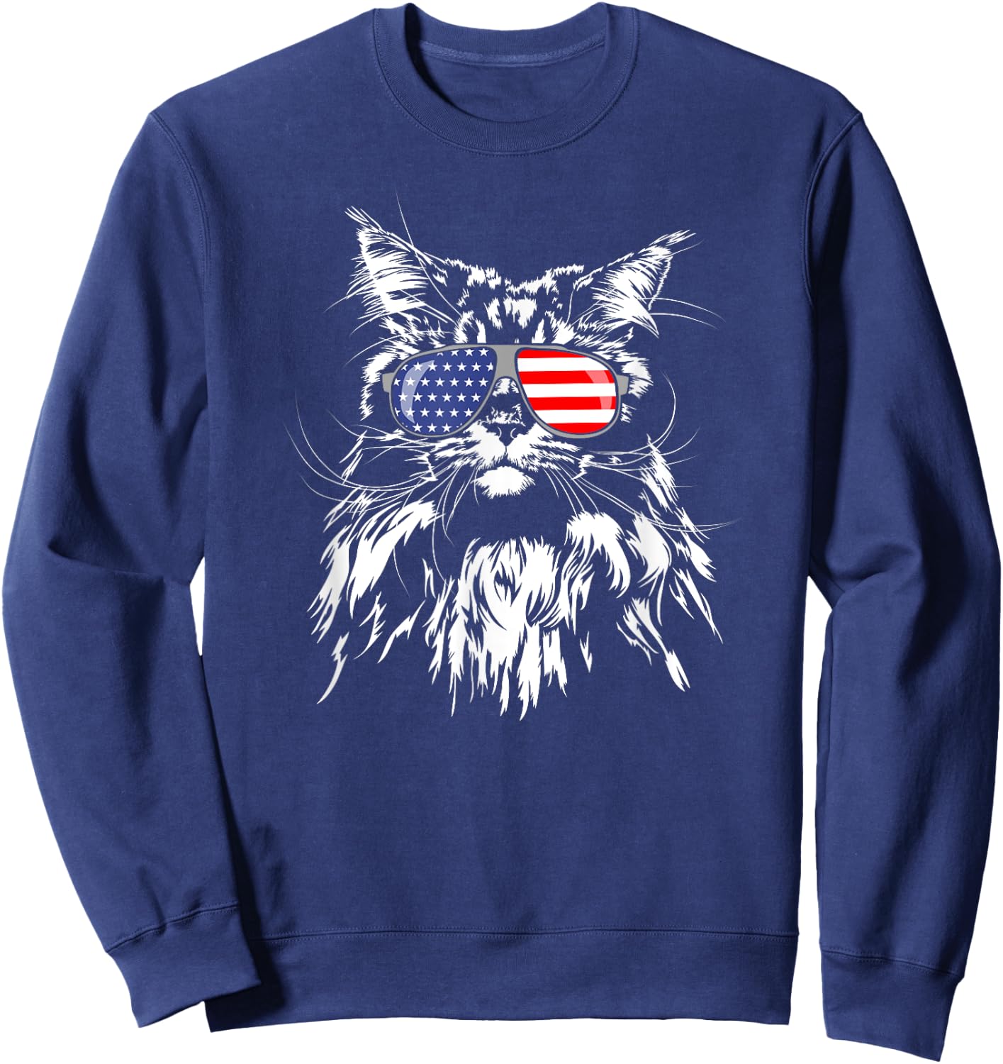 Funny Proud Maine Coon American Flag cat Shirt Sweatshirt - Sweatshirt | Navy