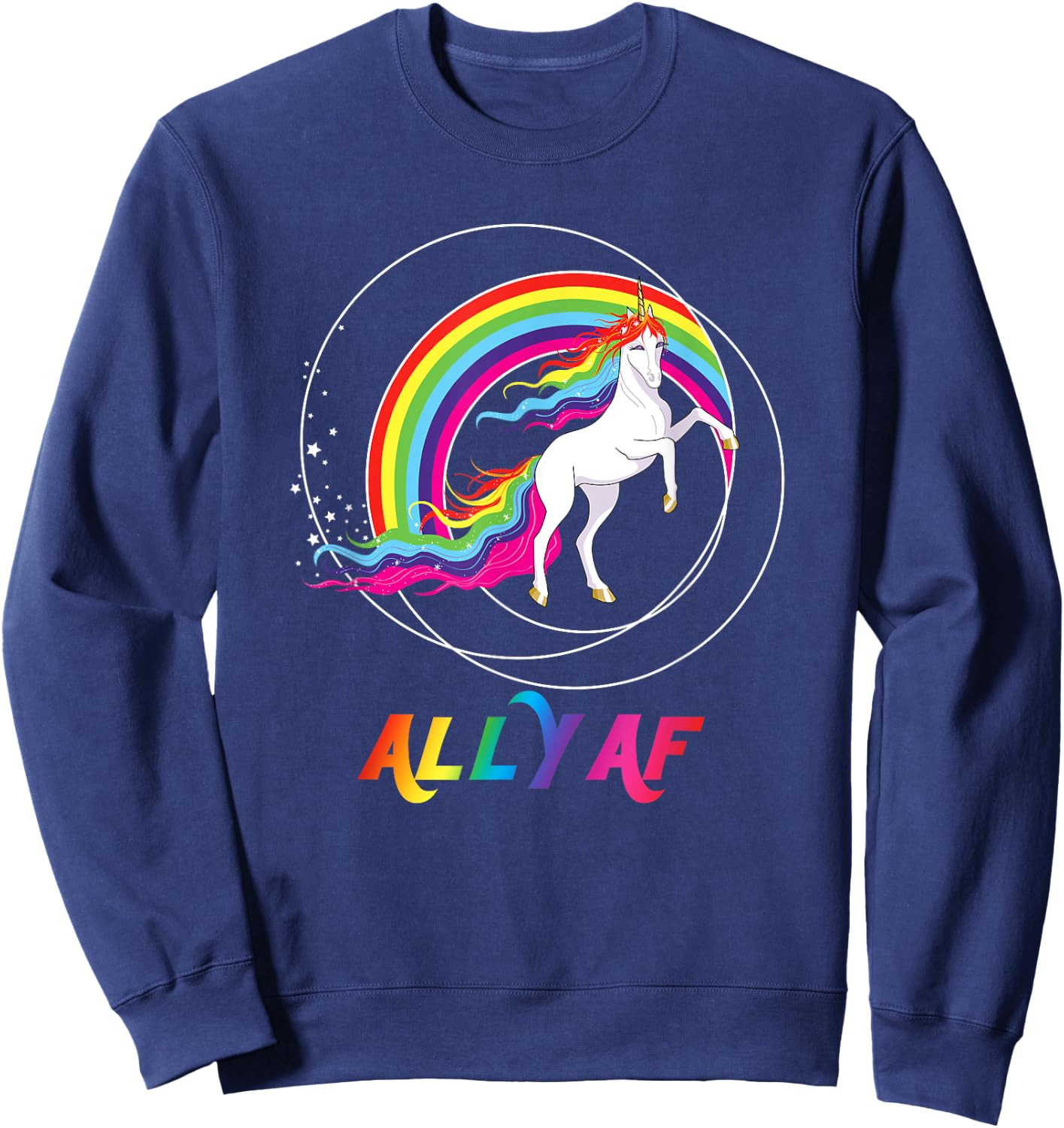 Proud Ally AF Gay Pride Allies Rainbow Pride Flag Unicorn Sweatshirt - Sweatshirt | Navy
