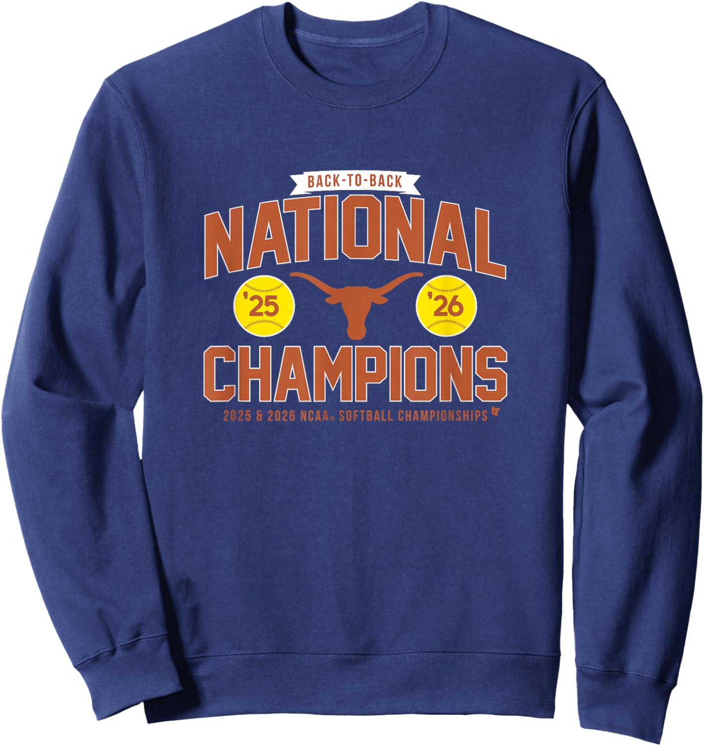 Texas Softball - Back-to-Back NCAA Champions Classic Sweatshirt - Sweatshirt | Navy