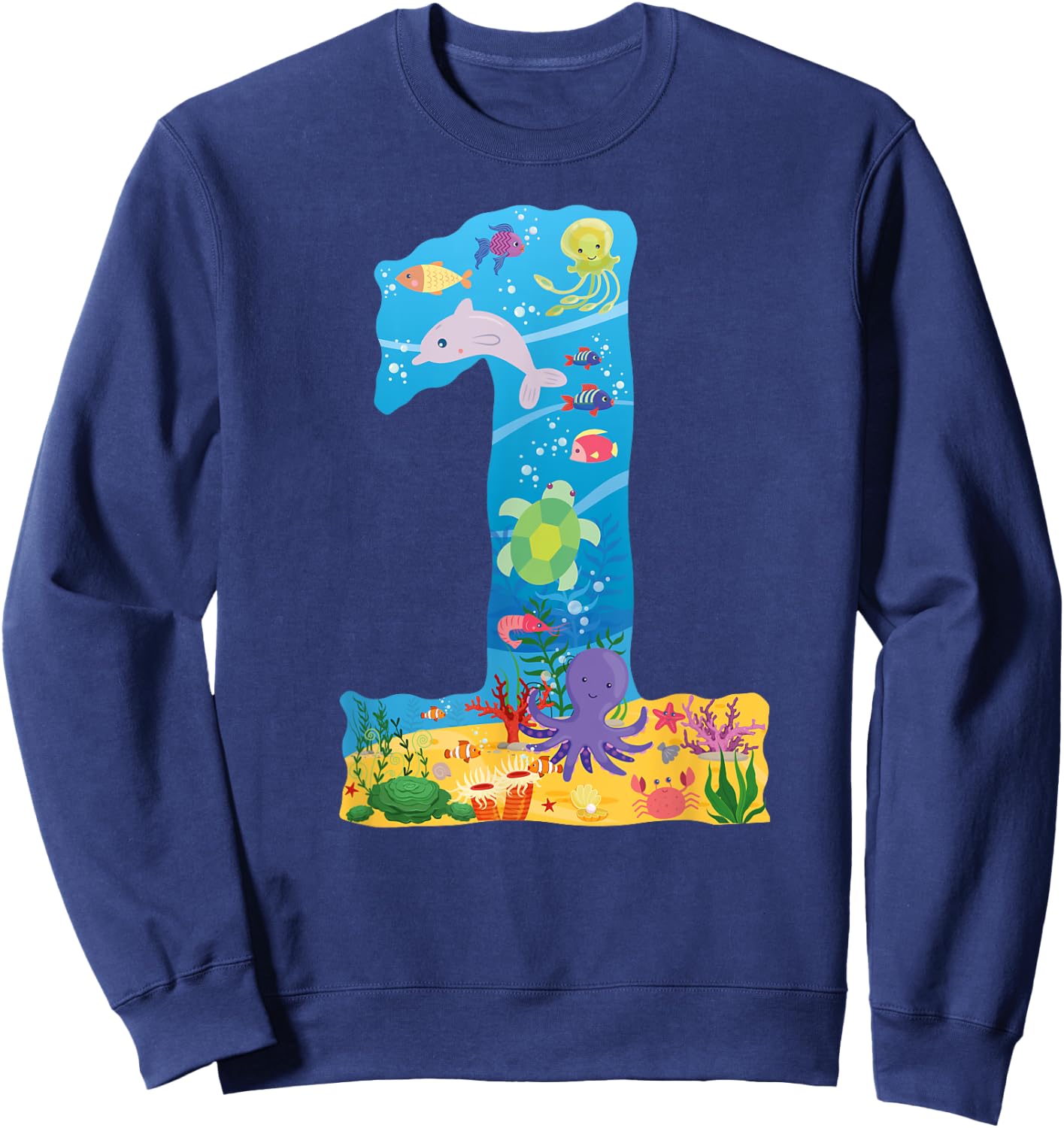 Under the Sea CARTOON Fish Starfish First number 1 Sweatshirt - Sweatshirt | Navy