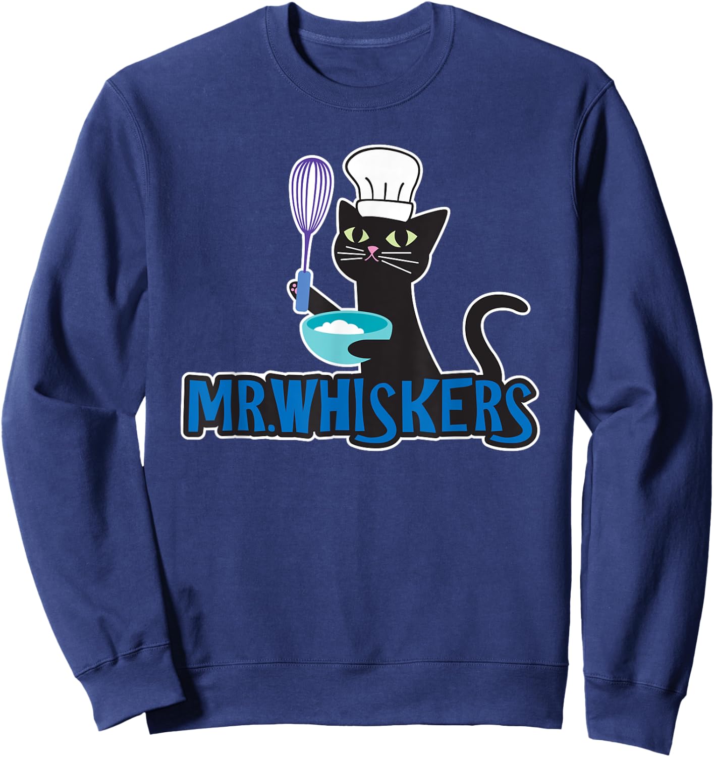Mr. Whiskers Cute Cartoon Chef Cat Sweatshirt - Sweatshirt | Navy