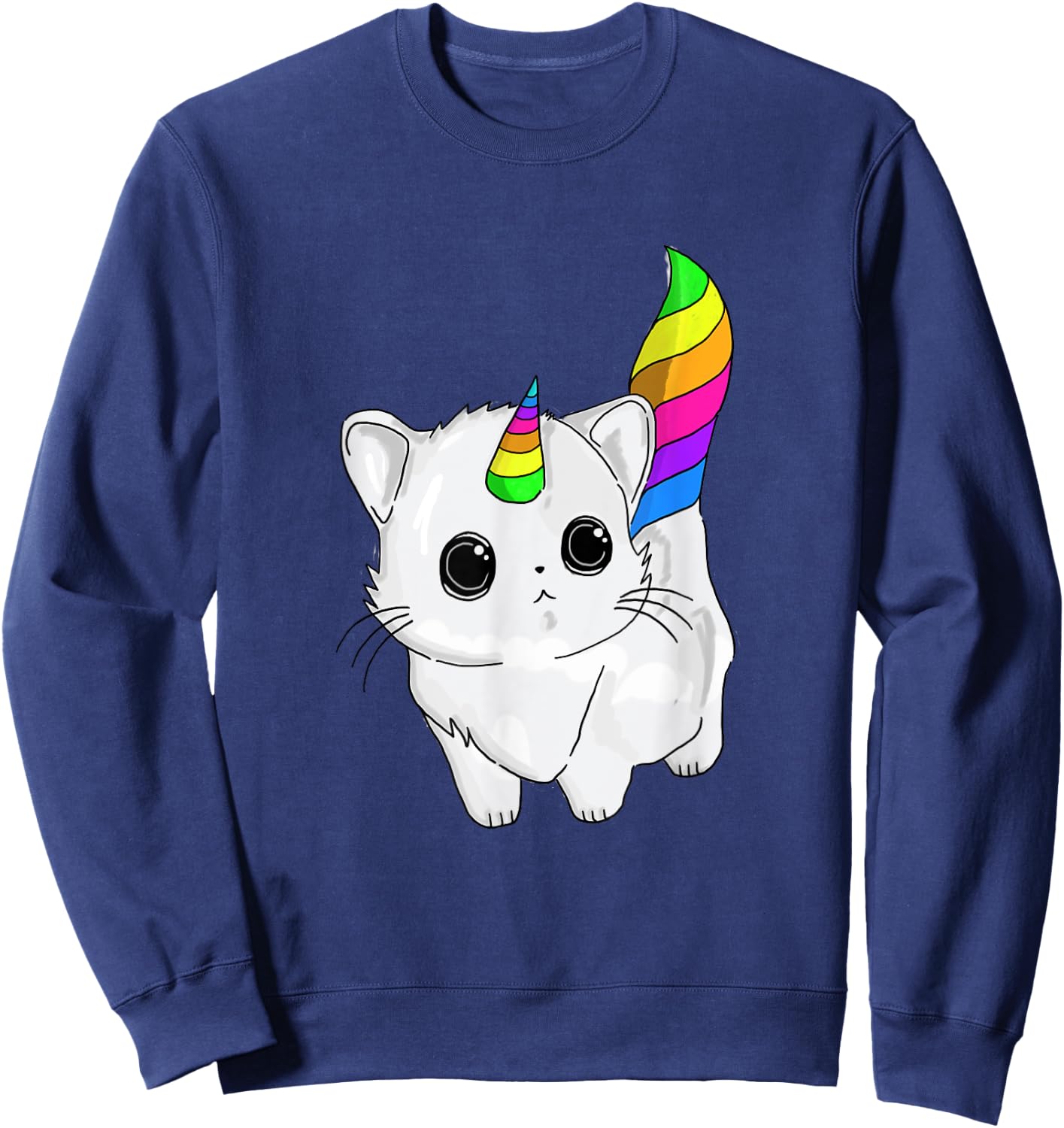 Caticorn Unicorn Cat Shirt Rainbow Girls Boys Adults Sweatshirt - Sweatshirt | Navy