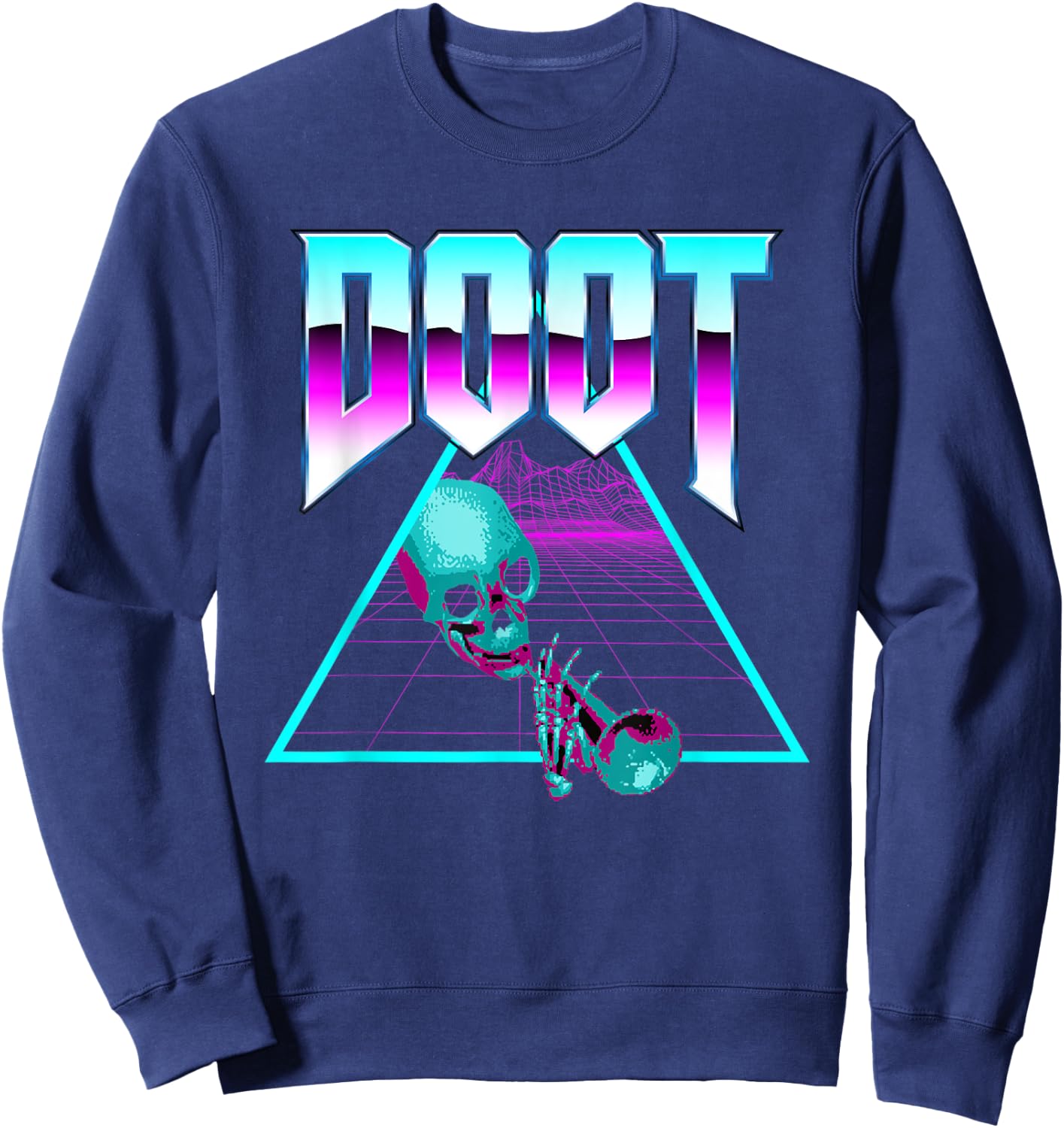 Doot Doot Mr Skeltal Synthwave Streetwear Sweatshirt - Sweatshirt | Navy