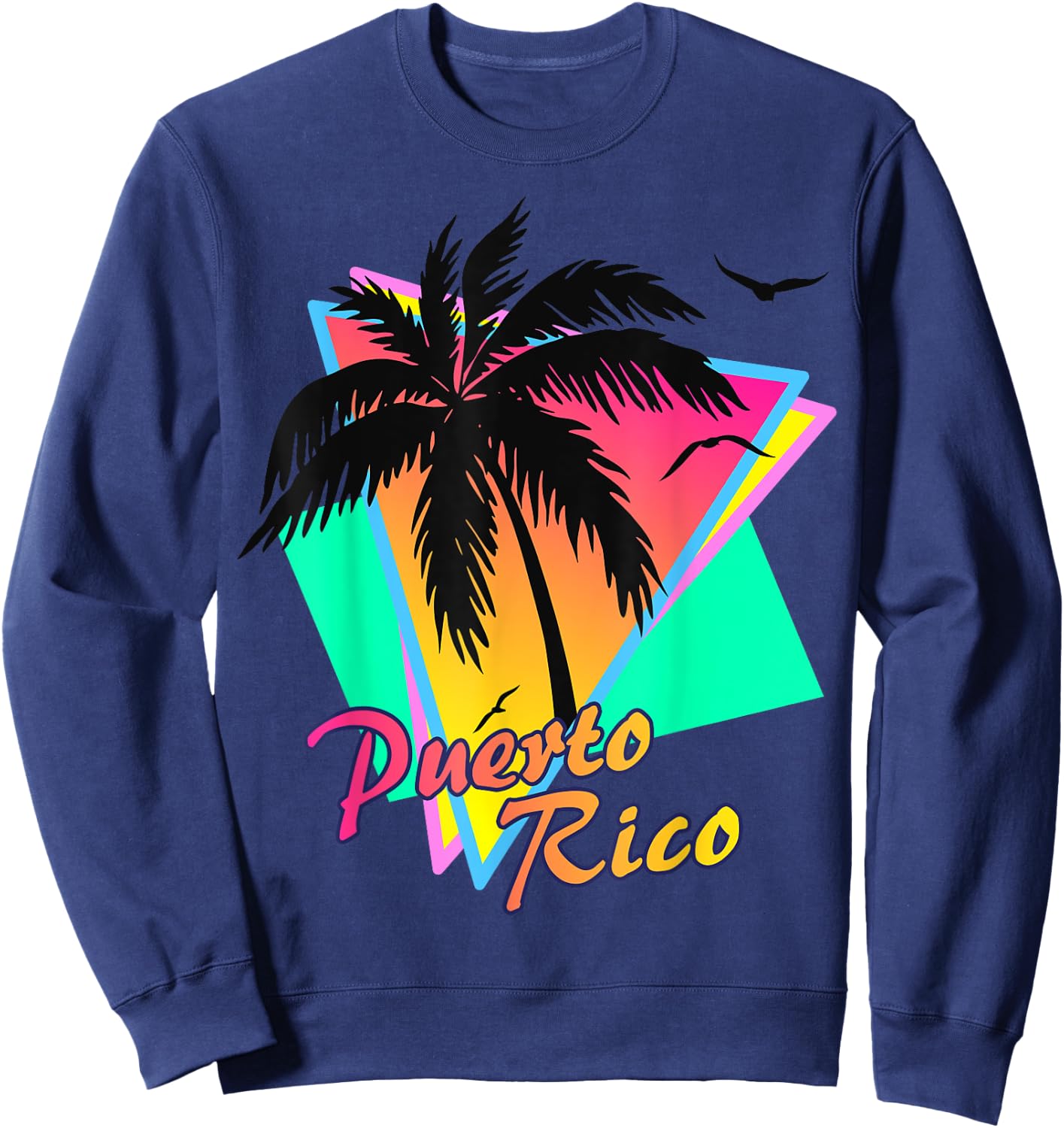 Puerto Rico 80s Tropical Summer Beach Palm Tree Sunset Men Women Kids Sweatshirt - Sweatshirt | Navy