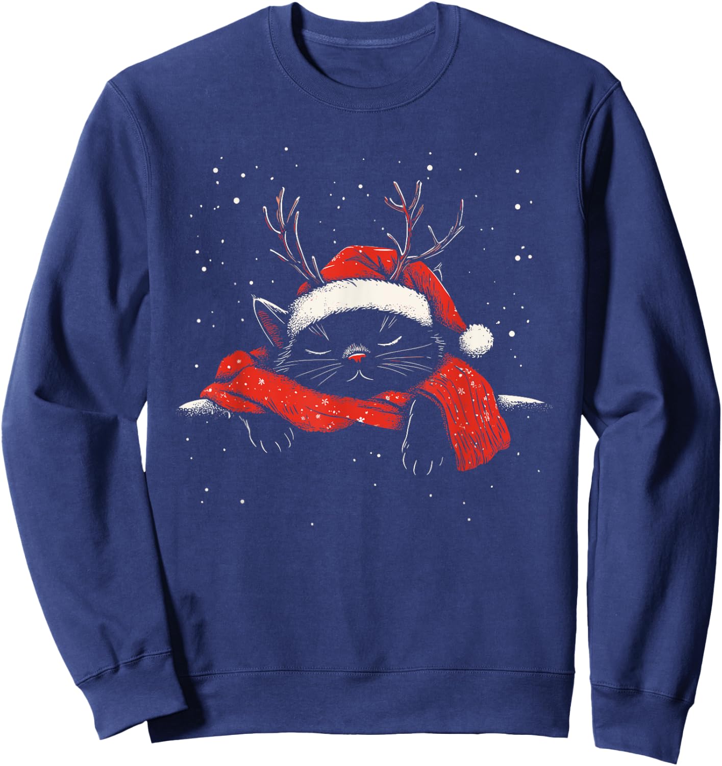 Black Cat Antlers Santa Hat Christmas Xmas Kitten Men Women Sweatshirt - Sweatshirt | Navy