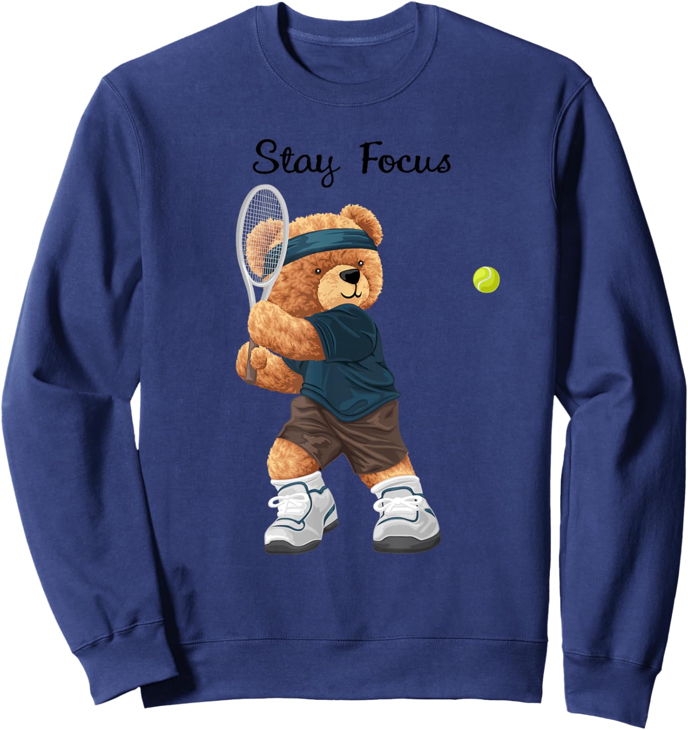 Cool Teddy Bear Playing Tennis Illustration Graphic Designs Sweatshirt - Sweatshirt | Navy