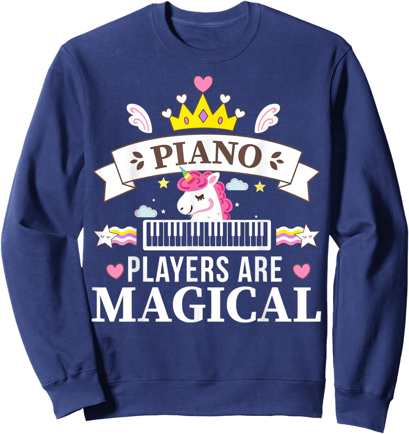 Piano Player Girl, Unicorn Student Learning Pianist Music Sweatshirt - Sweatshirt | Navy