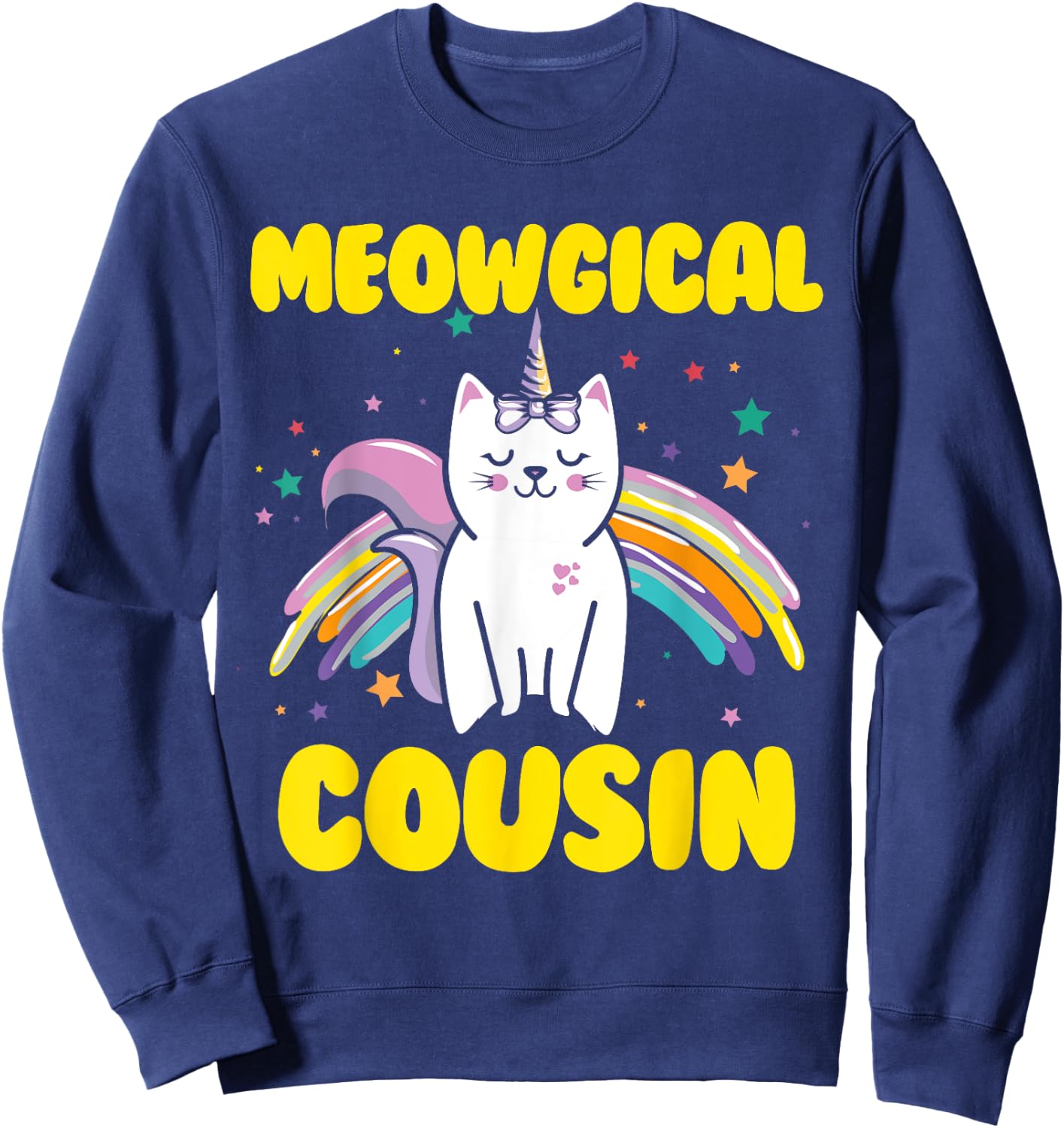 Meowgical Cousin Magical Kitty Cat Unicorn Sweatshirt - Sweatshirt | Navy