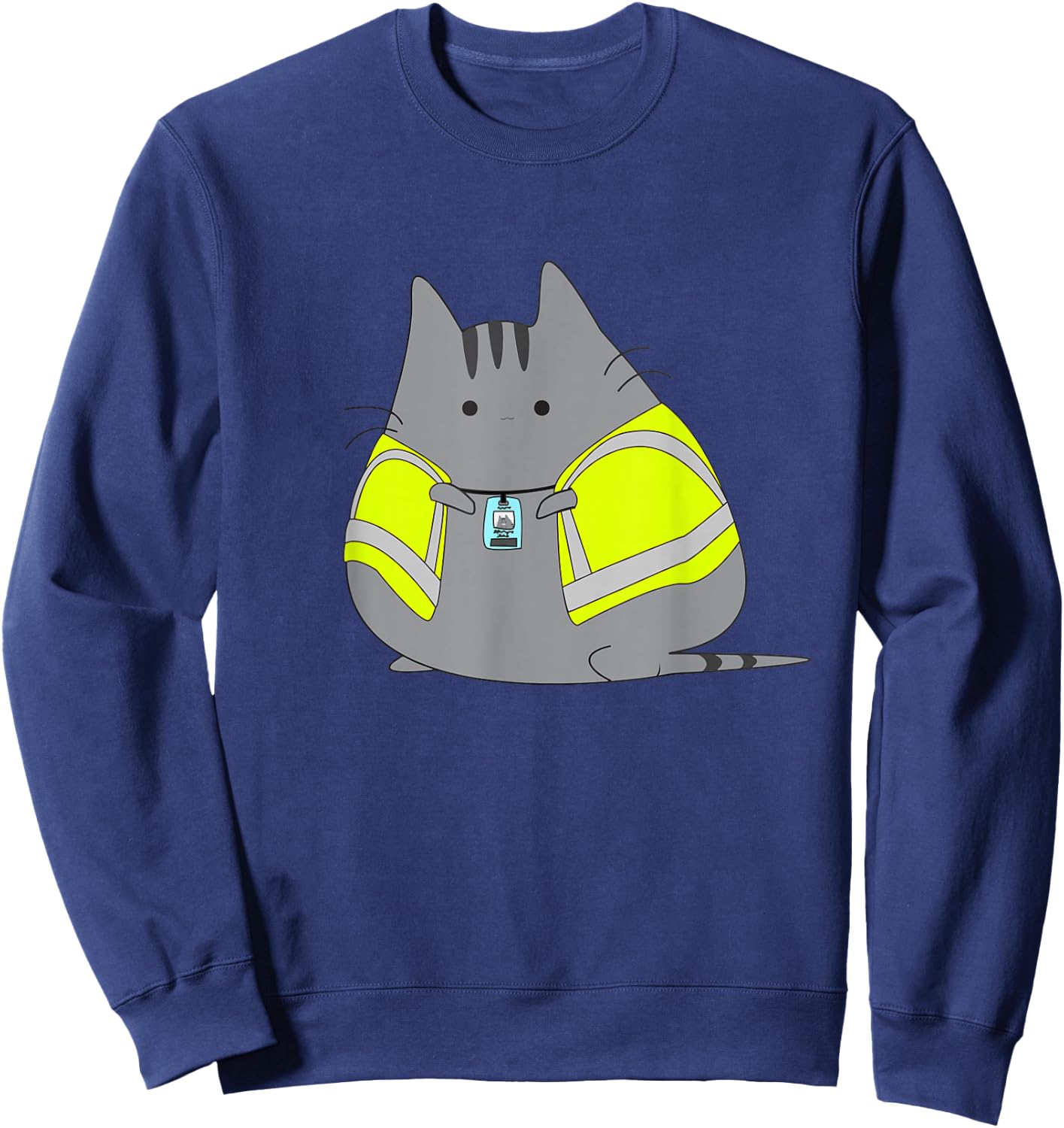 Chubby Kitten Wearing Safety Vest Funny Sweatshirt - Sweatshirt | Navy