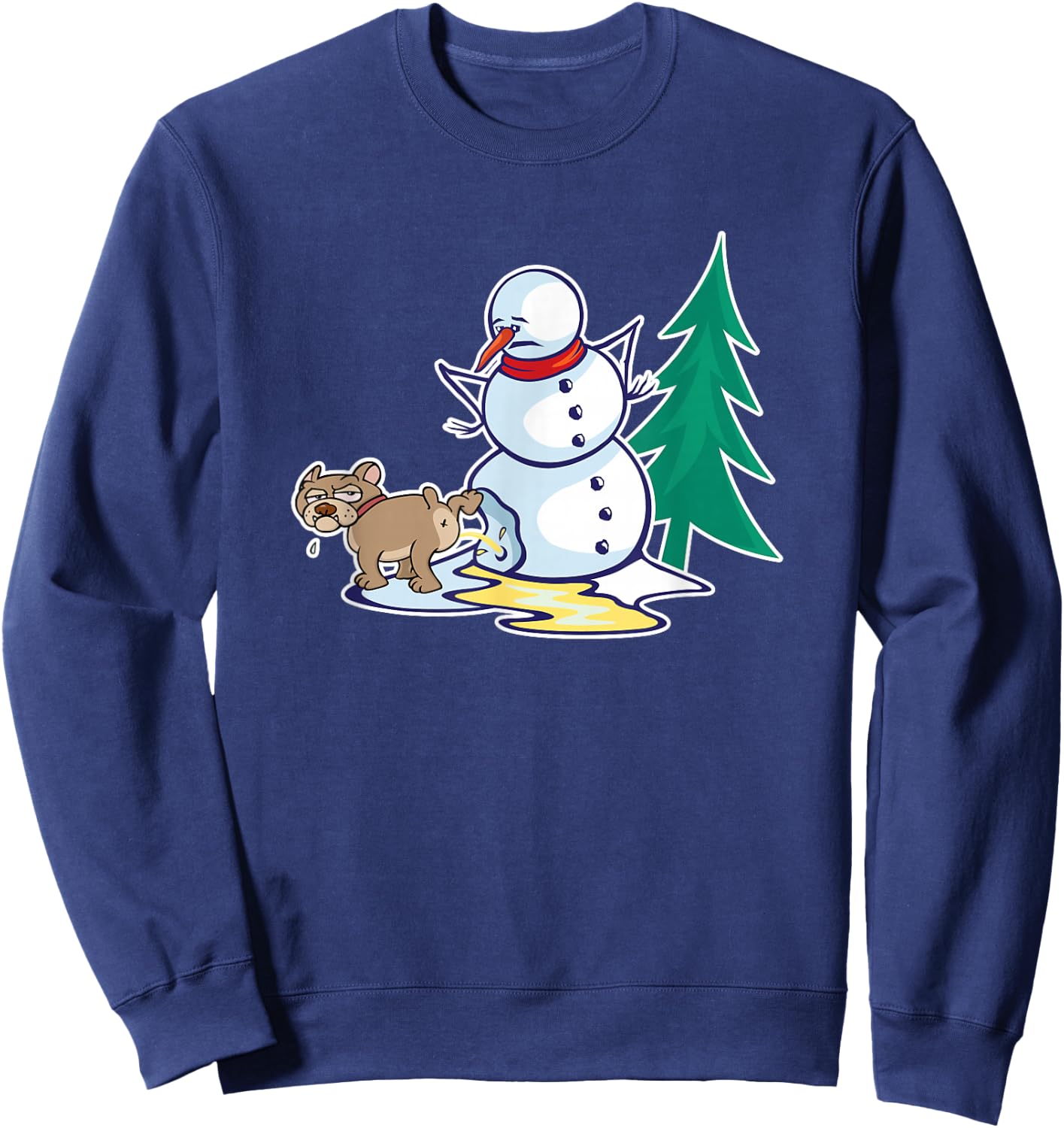 Funny Christmas Dog Peeing on Snowman Winter Sweatshirt - Sweatshirt | Navy