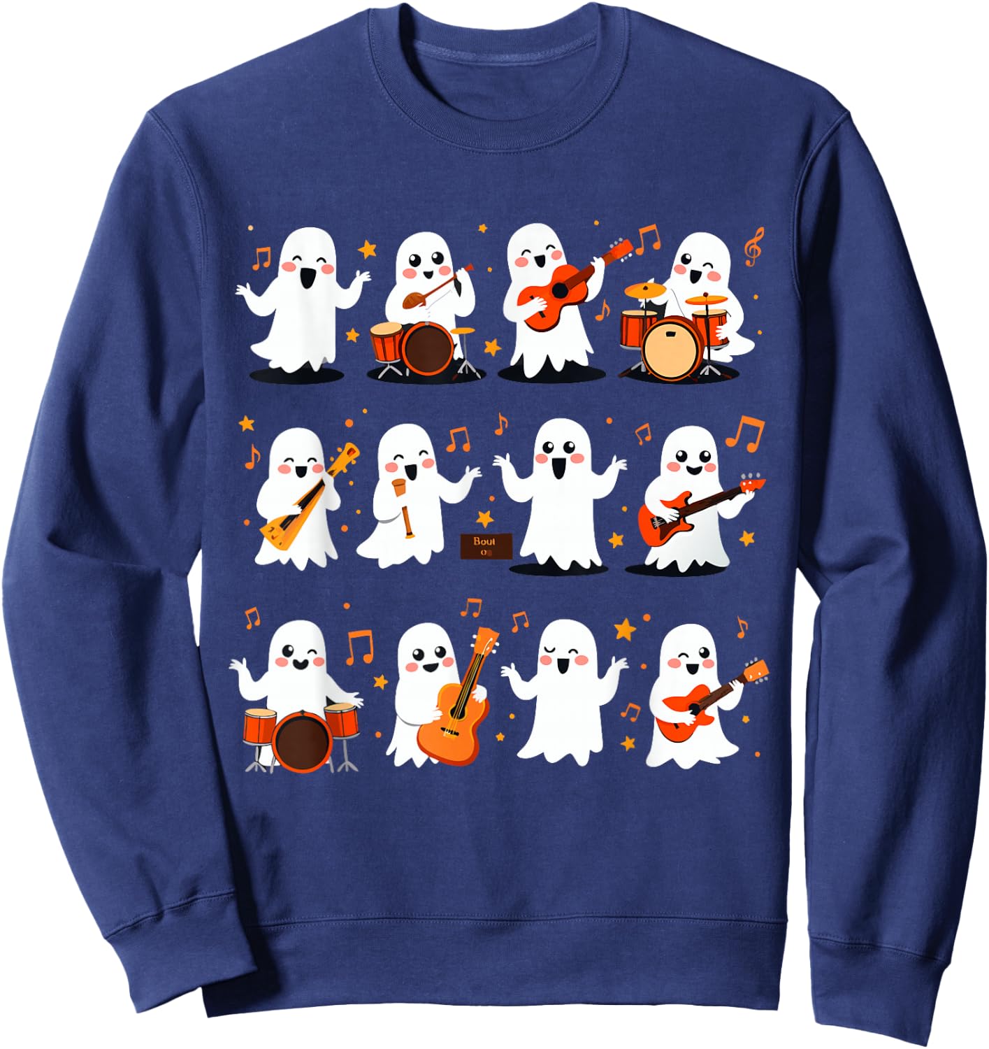 Halloween Ghost Music Teacher Playing Instruments Sweatshirt - Sweatshirt | Navy