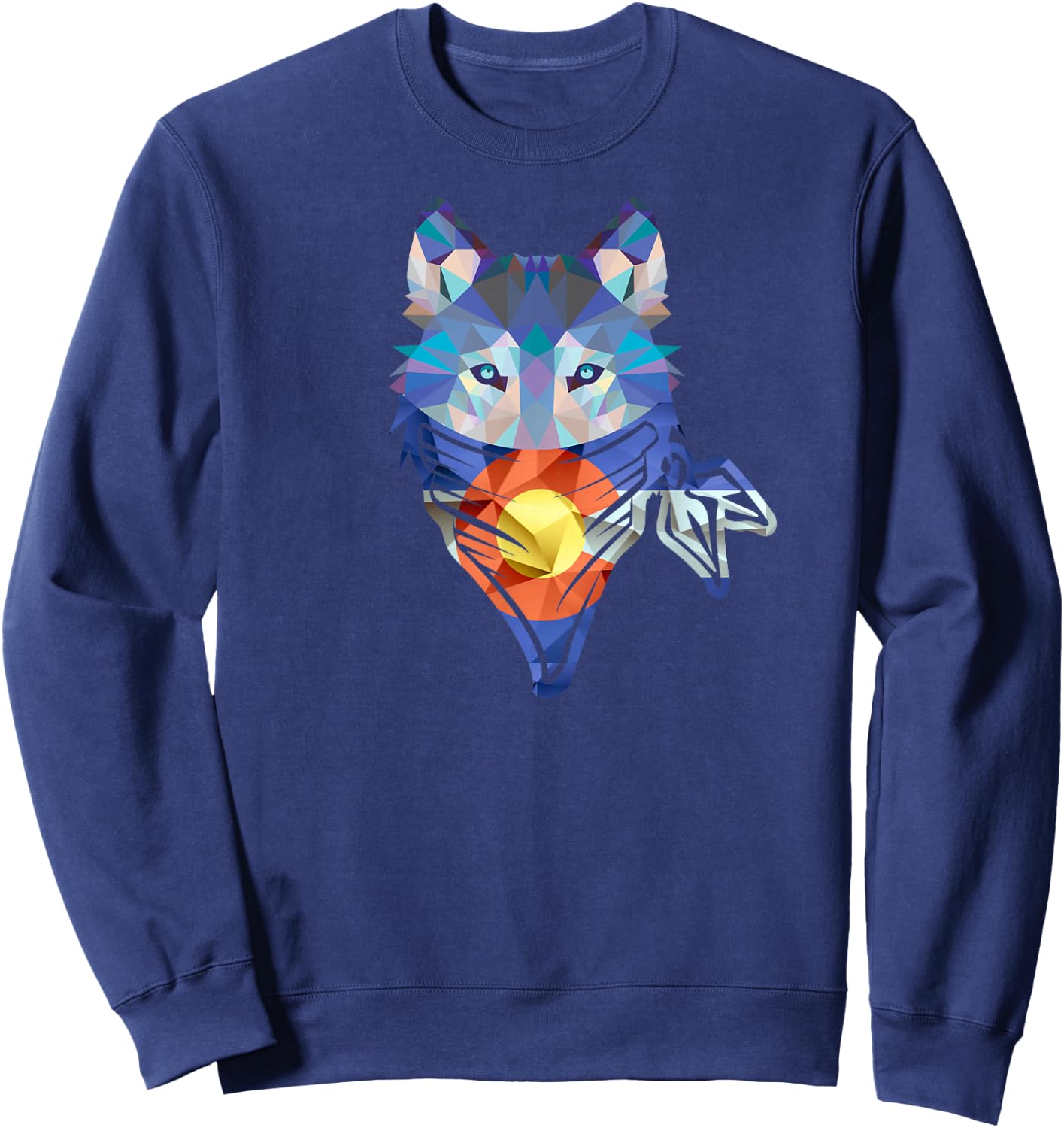 Colorado State Flag Wolf Dog Geometric Colorado Flag Version Sweatshirt - Sweatshirt | Navy