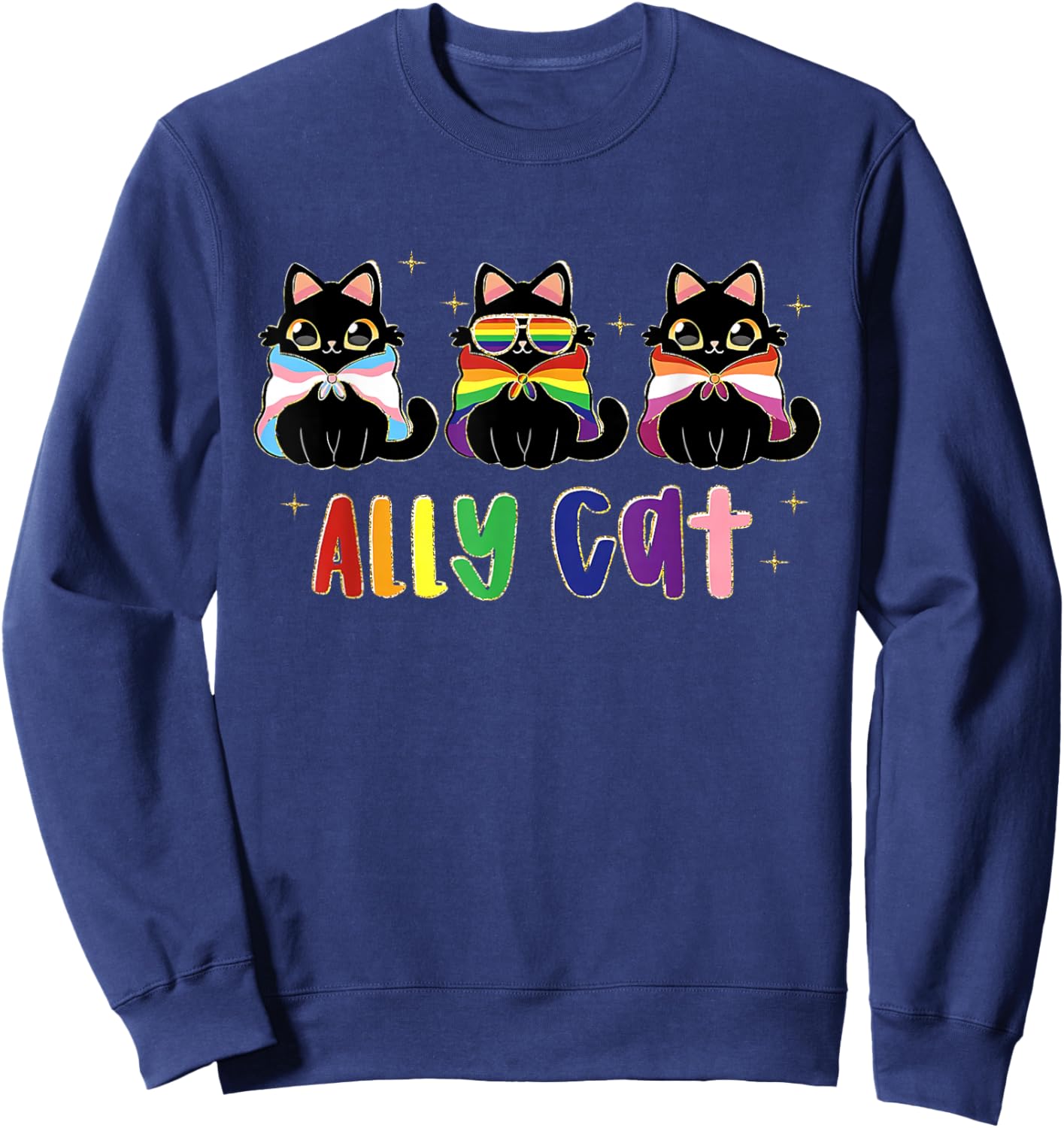 Gay Pride Month Ally Cat Funny LGBTQ Rainbow Men Women Kids Sweatshirt - Sweatshirt | Navy