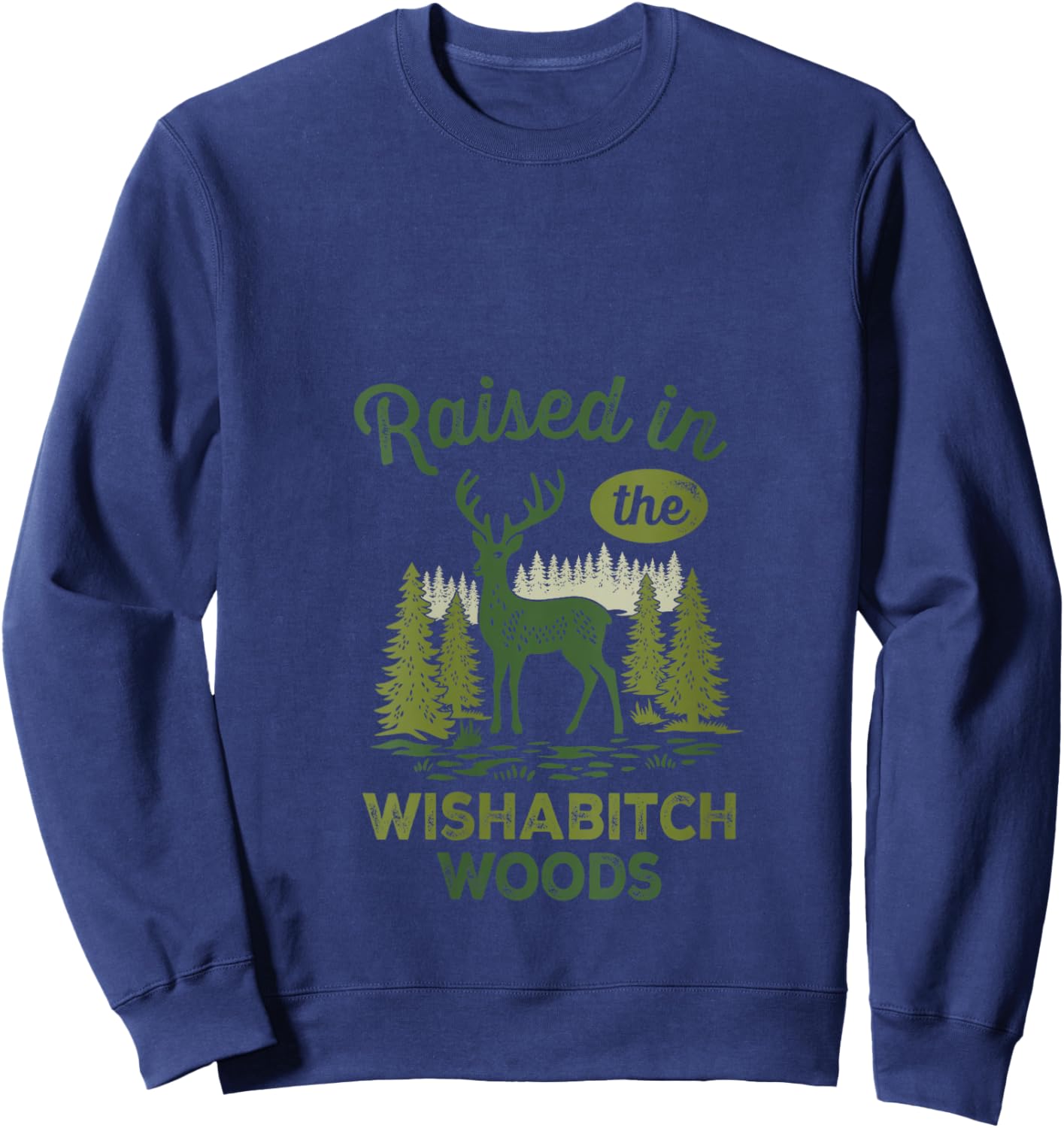 Raised in The Wishabitch Woods Deer V-Neck Sweatshirt - Sweatshirt | Navy