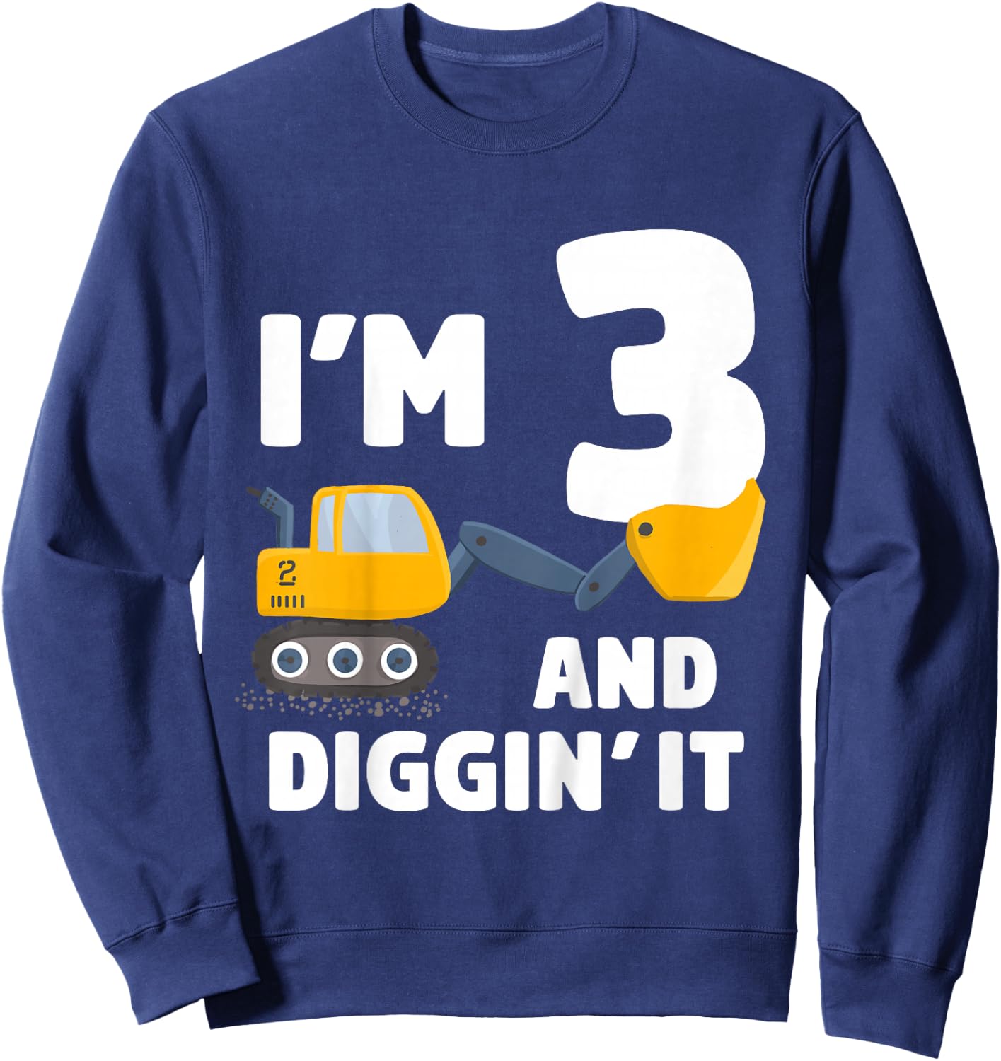 Kids Construction Truck 3rd Birthday Boy Excavator 3 Digger Sweatshirt - Sweatshirt | Navy