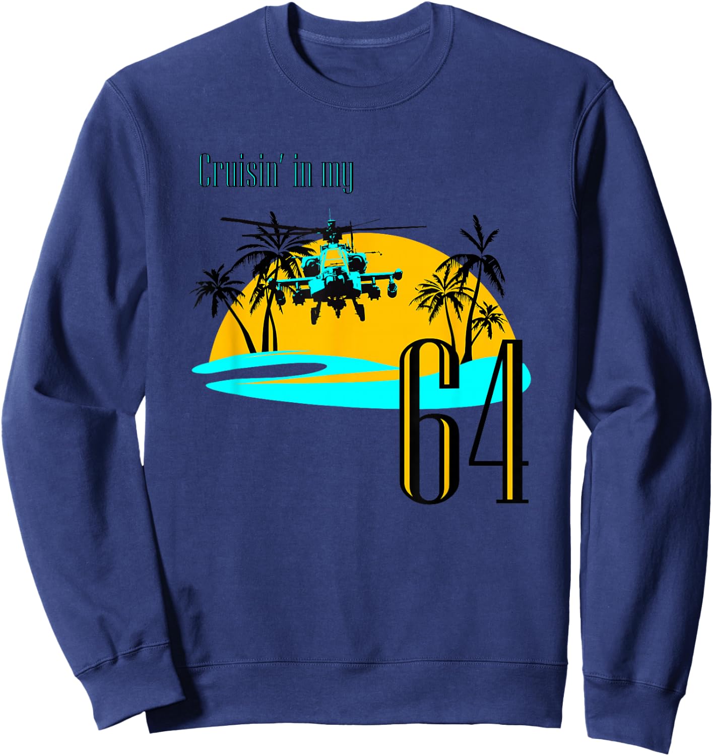 Aviation Helicopter Beach shirt with AH-64 Apache Palm Tree Sweatshirt - Sweatshirt | Navy