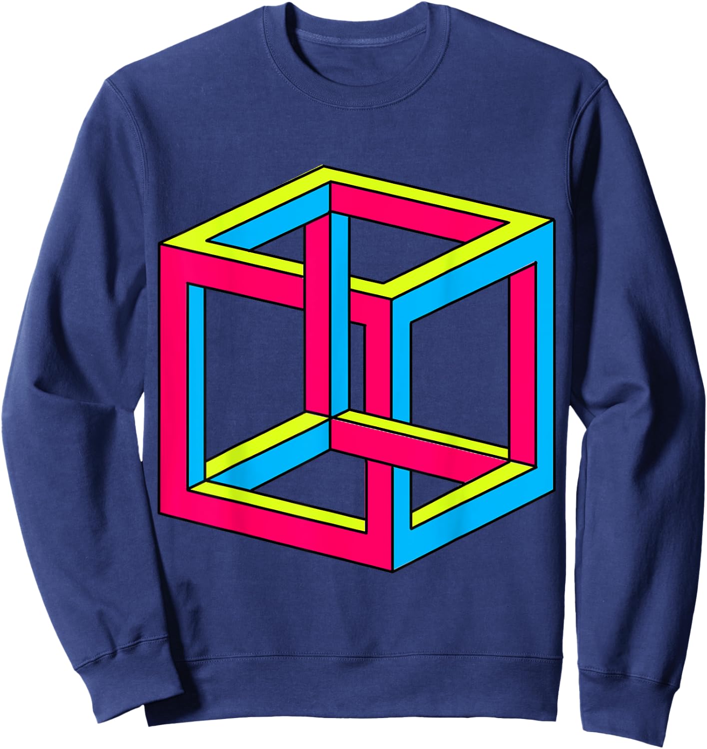 Sheldon Impossible Cube Optical Illusion Art Gift Sweatshirt - Sweatshirt | Navy