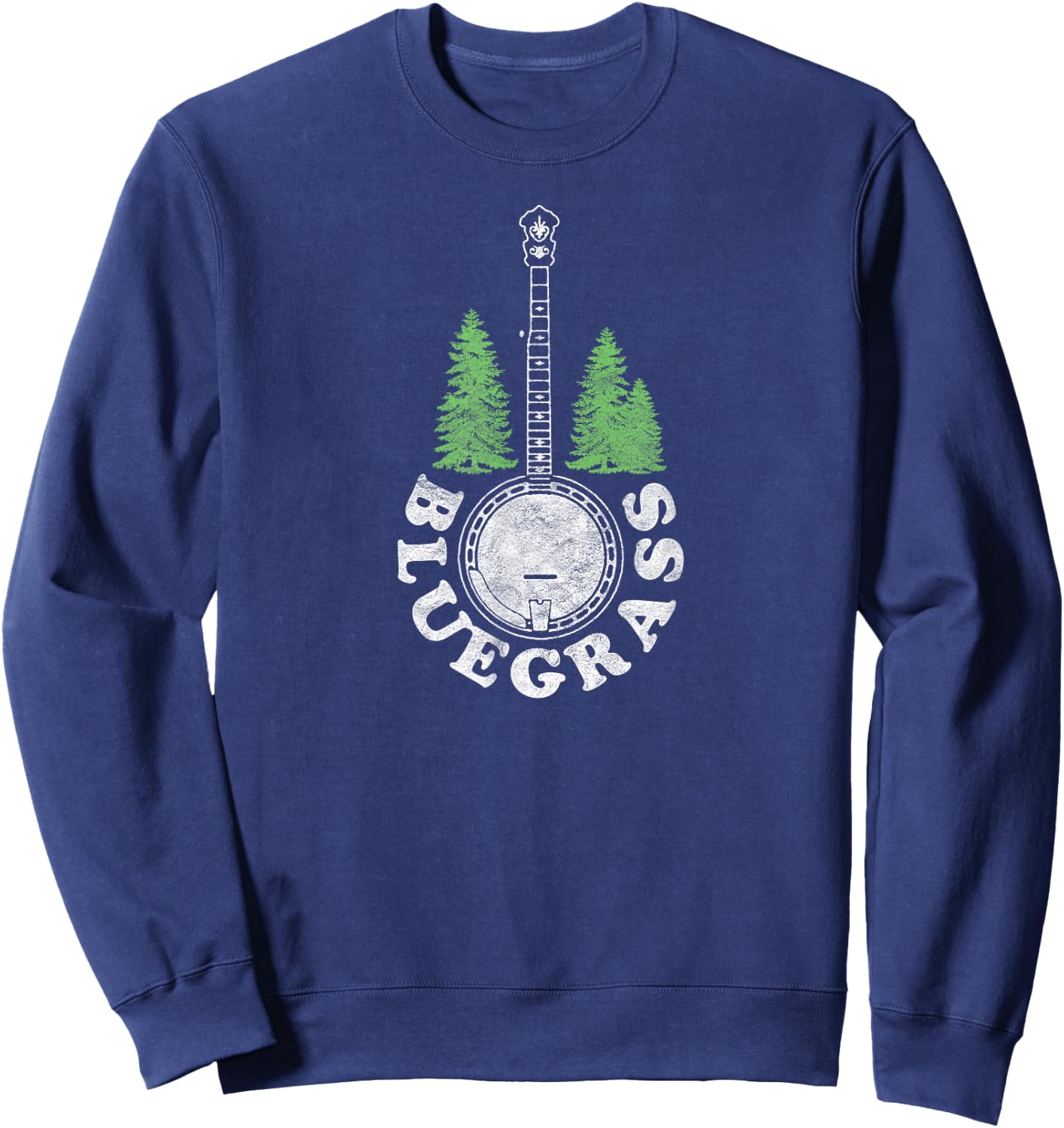 Bluegrass Banjo Trees Retro Bluegrass Old School 80s Music Sweatshirt - Sweatshirt | Navy