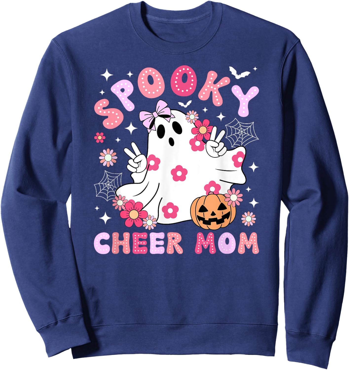 Spooky Cheer Mom Halloween Cheerleader Mama Cheerleading Mom Sweatshirt - Sweatshirt | Navy