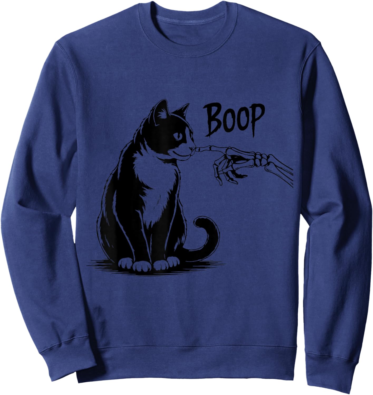 Tuxedo Cat Skeleton Boop Halloween Vintage Funny Mom Women Sweatshirt - Sweatshirt | Navy