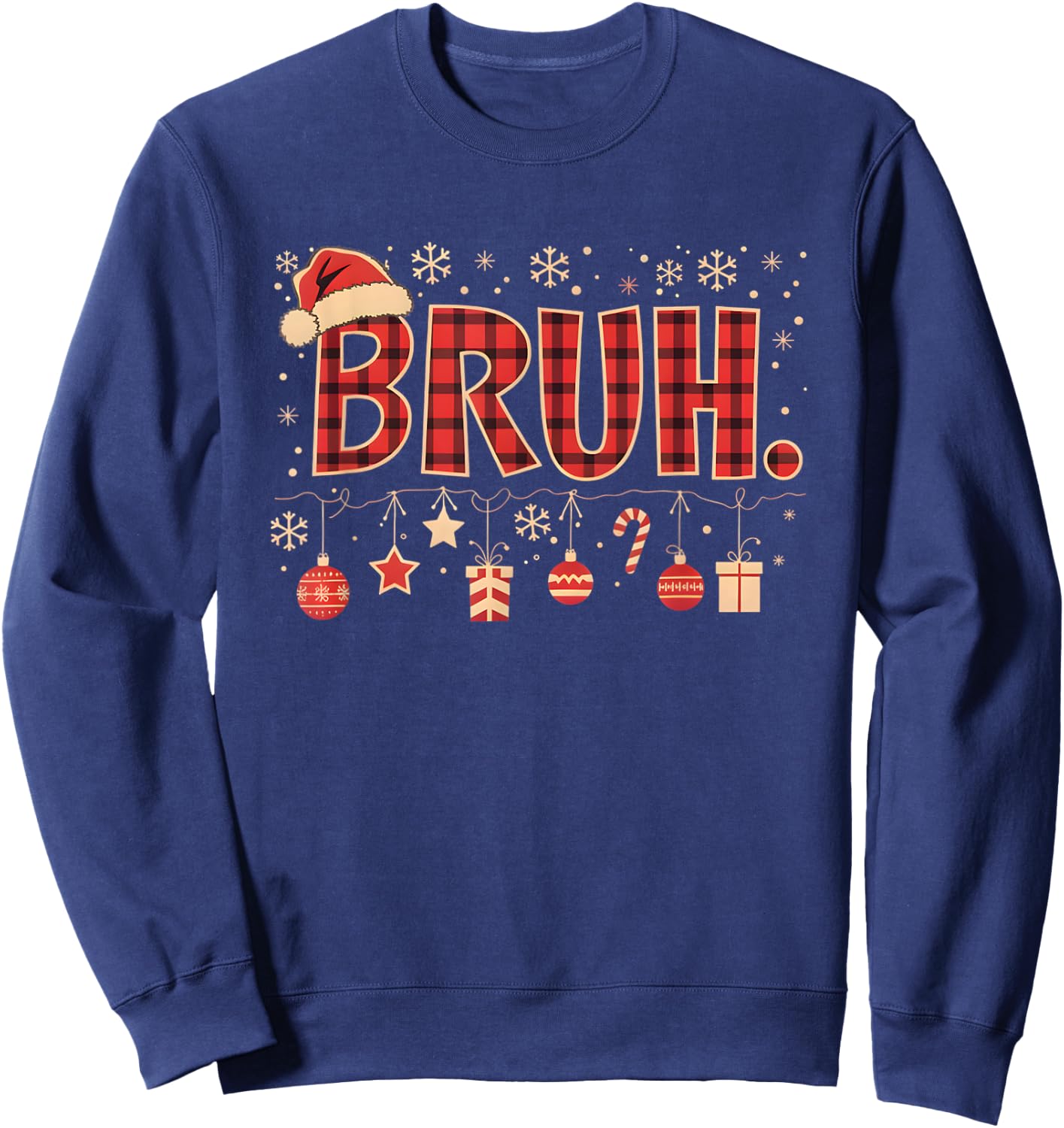 Bruh Funny Christmas Red Plaid Boys Kids Xmas Pajamas Gifts Sweatshirt - Sweatshirt | Navy
